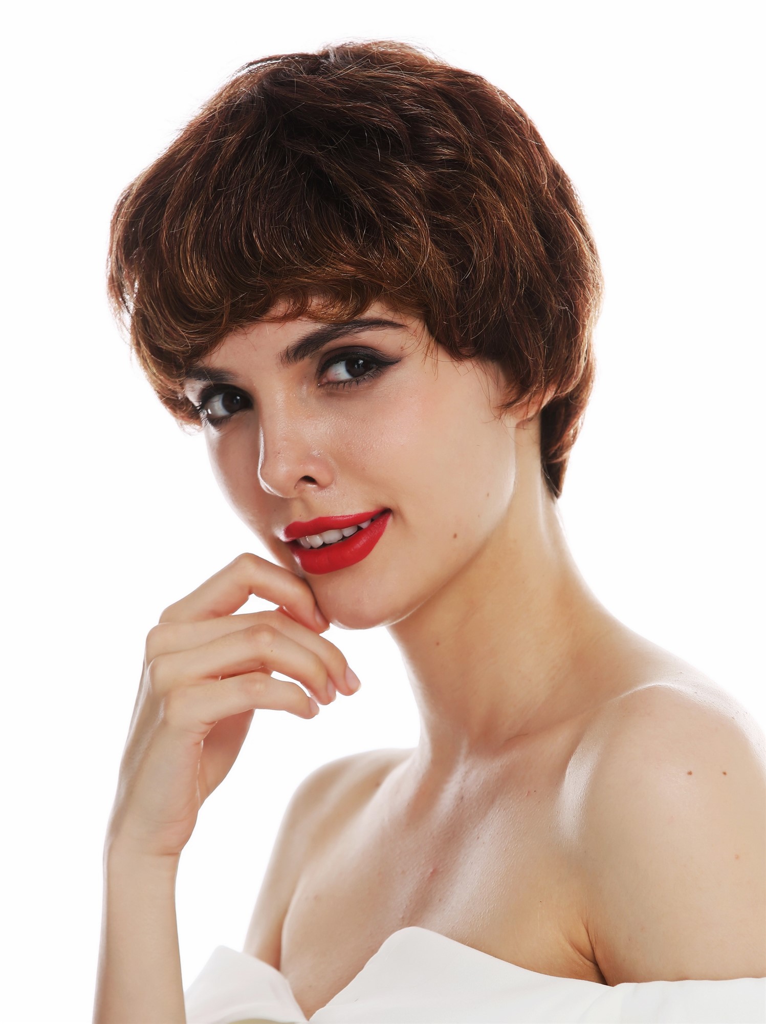 Lady wig monofilament short androgynous brown highlights light brown PAM-MT, front view, WIG ME UP: Your Perücken Online Shop Quality Wigs, Ladies, brown mix, straight, short