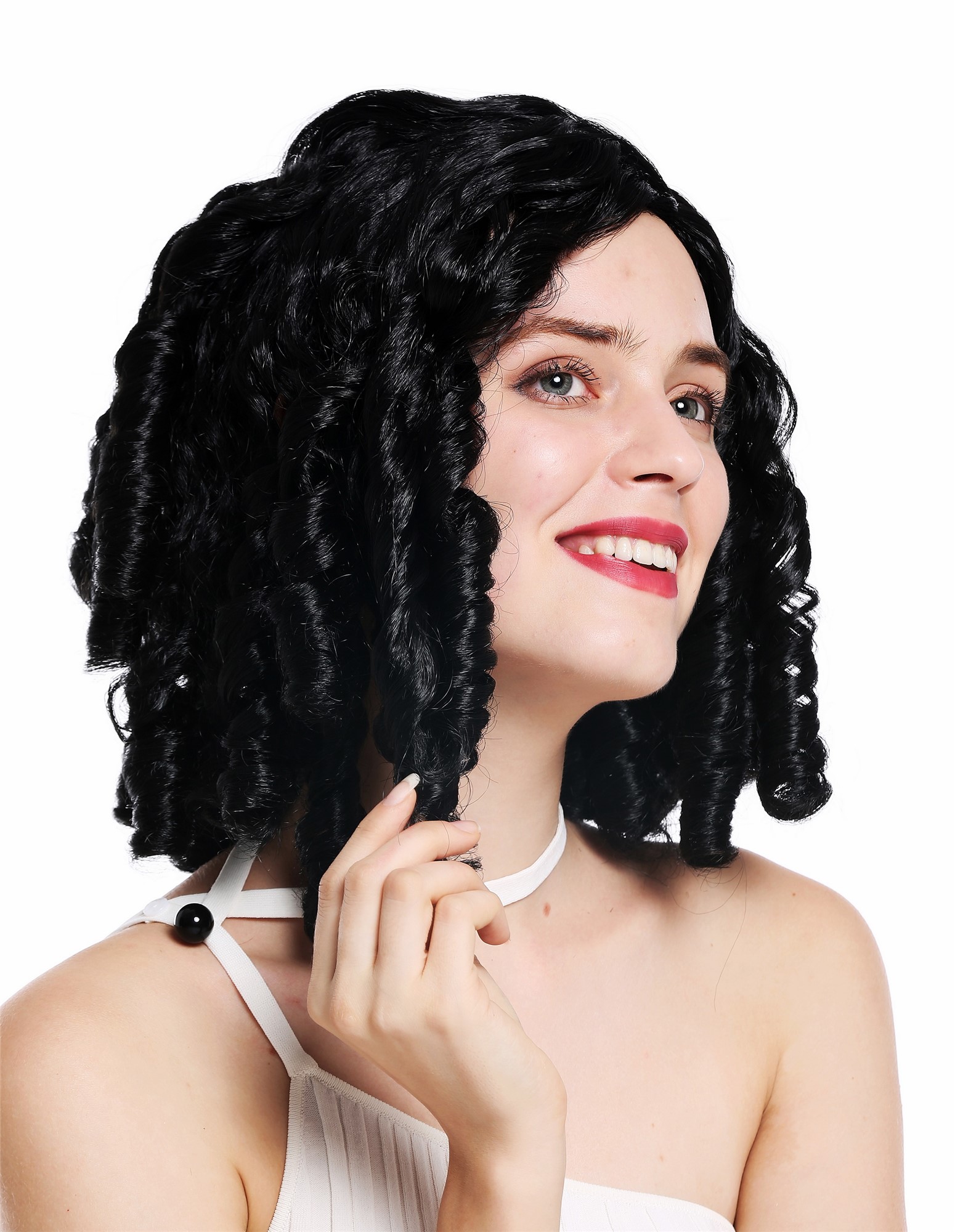 günstige Party Perücke, Perücke Korkenzieher-Locken Schwarz Rokoko 91308-P103, Ansicht 3, WIG ME UP: Ihr Perücken Online Shop lockige Party Perücke Pechschwarz schulterlange Haare für Damen