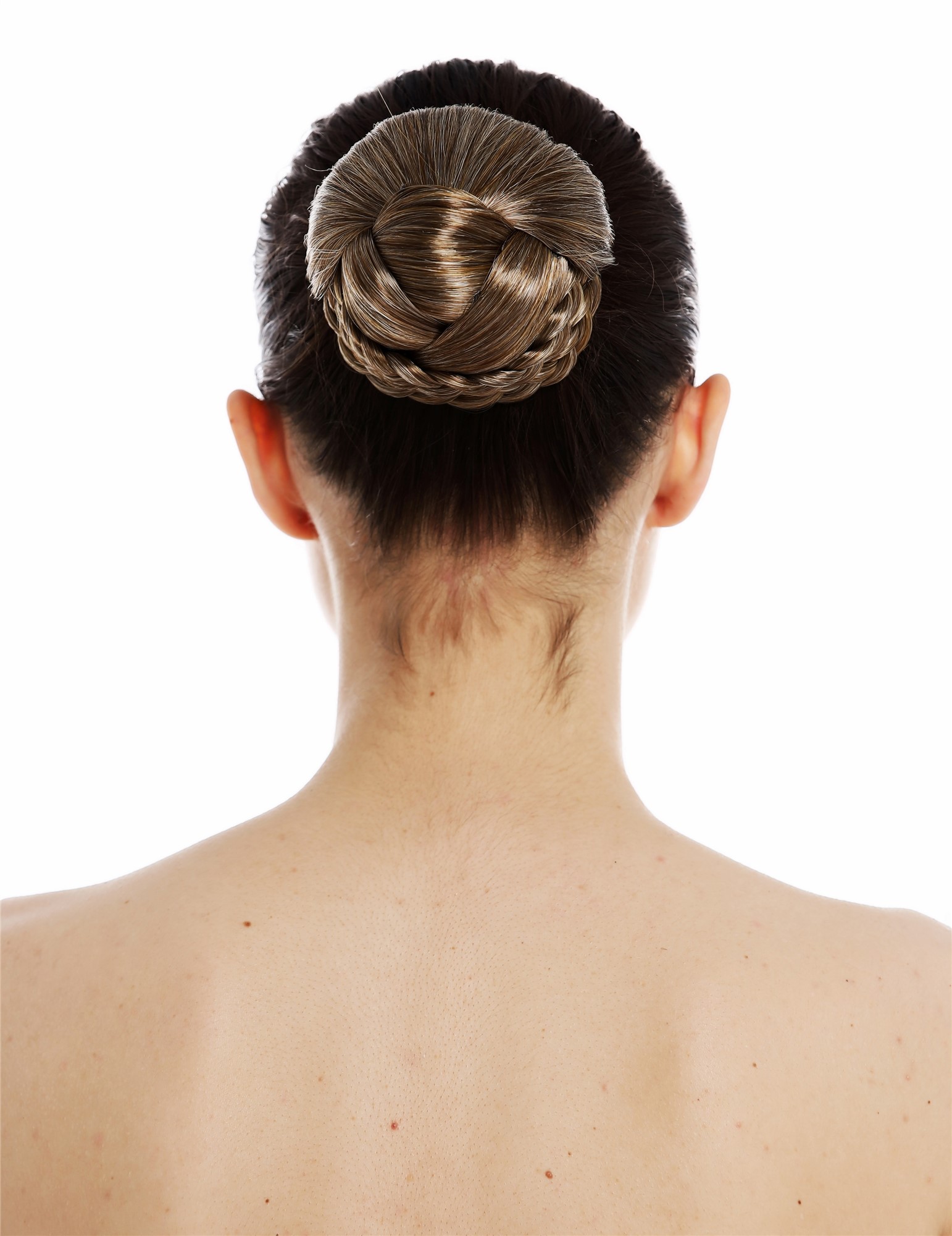 Dutt Haardutt Chignon traditionell geflochten Braun Blond gesträhnt TYP-0062-CHOCO, Ansicht 2, WIG ME UP: Ihr Perücken Online Shop geflochtener Dutt Haarteil Braun-Blond-Mix