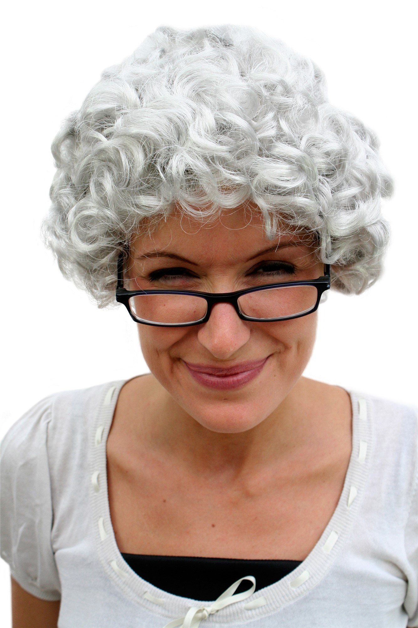 Party/Fancy Dress/Halloween Lady WIG grey curl GRANNY old spinster woman dame Grandmother, front view, WIG ME UP: Your Perücken Online Shop Party Wig, Ladies, Grey, curled, short