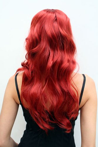 Rote, wellige, lange, gestuft geschnitte Perücke für Frauen von hinten Rote, wellige, lange, gestuft geschnitte Perücke für Frauen von hinten