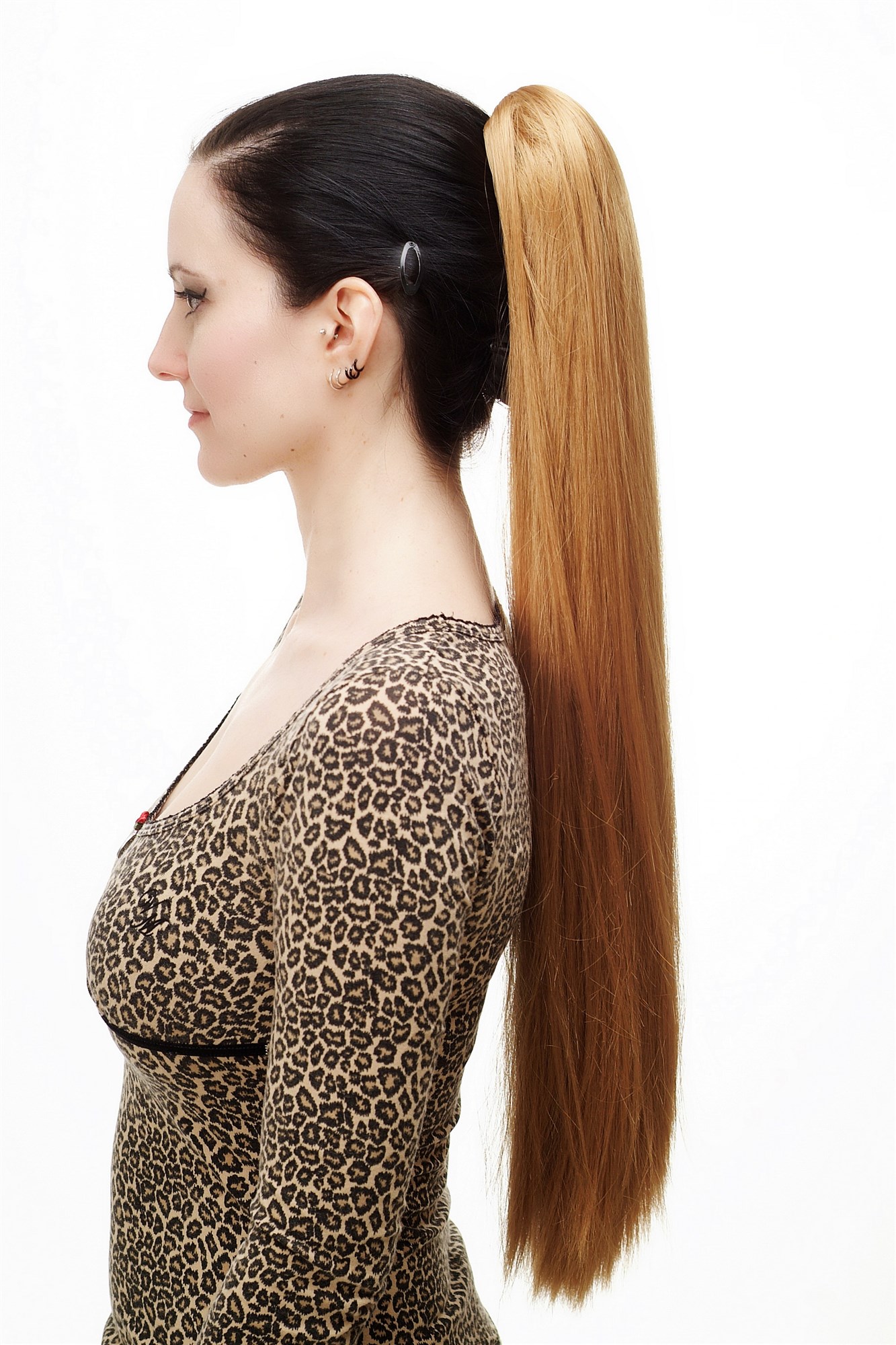 hochwertiges Haarteil Zopf mit Butterfly-Clip sehr lang glatt Dunkelblond T113-25, Ansicht 4, WIG ME UP: Ihr Perücken Online Shop glattes Zopf-Haarteil Blond 70 cm lang