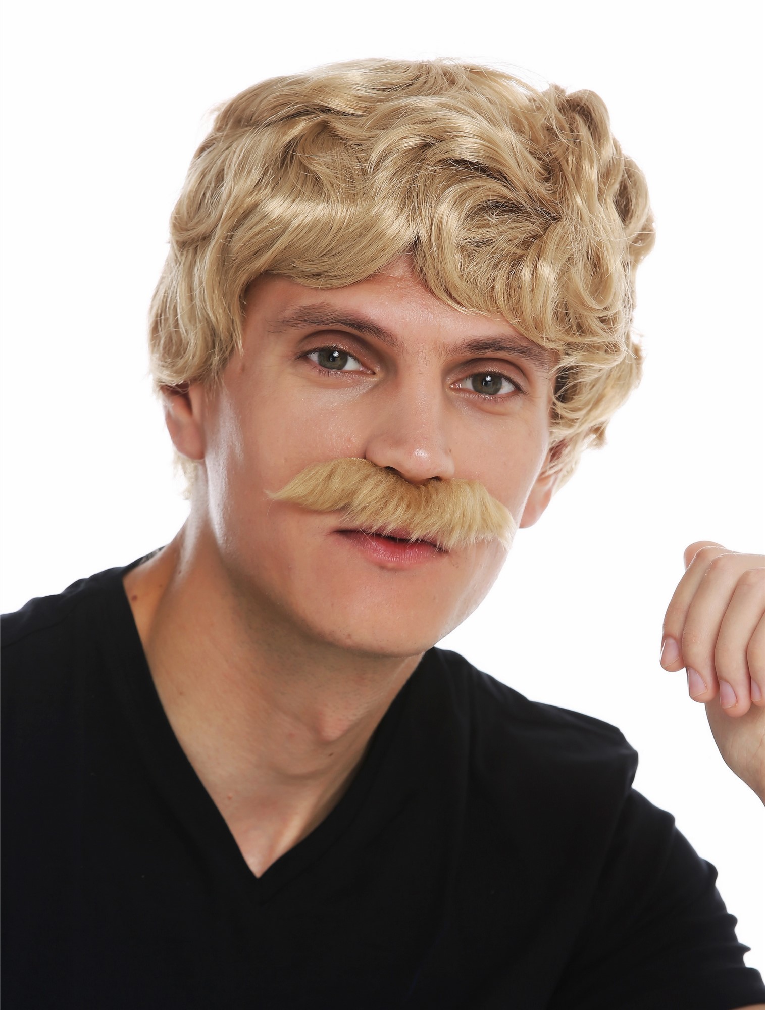 günstige Party Perücke, Perücke Schnauzbart kurz wellig blond 69089-ZA82A, Ansicht 5, WIG ME UP: Ihr Perücken Online Shop wellige Party Perücke Karamellblond kurze Haare für Herren