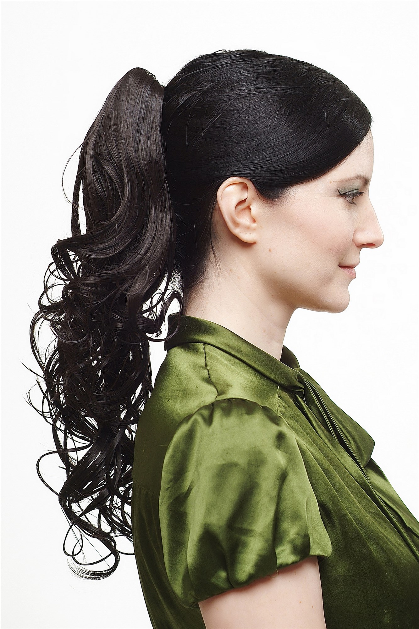 hochwertiges Haarteil Pferdeschwanz Locken Schwarzbraun SA011-2, Ansicht 2, WIG ME UP: Ihr Perücken Online Shop welliges Zopf-Haarteil Schwarzbraun 45 cm lang