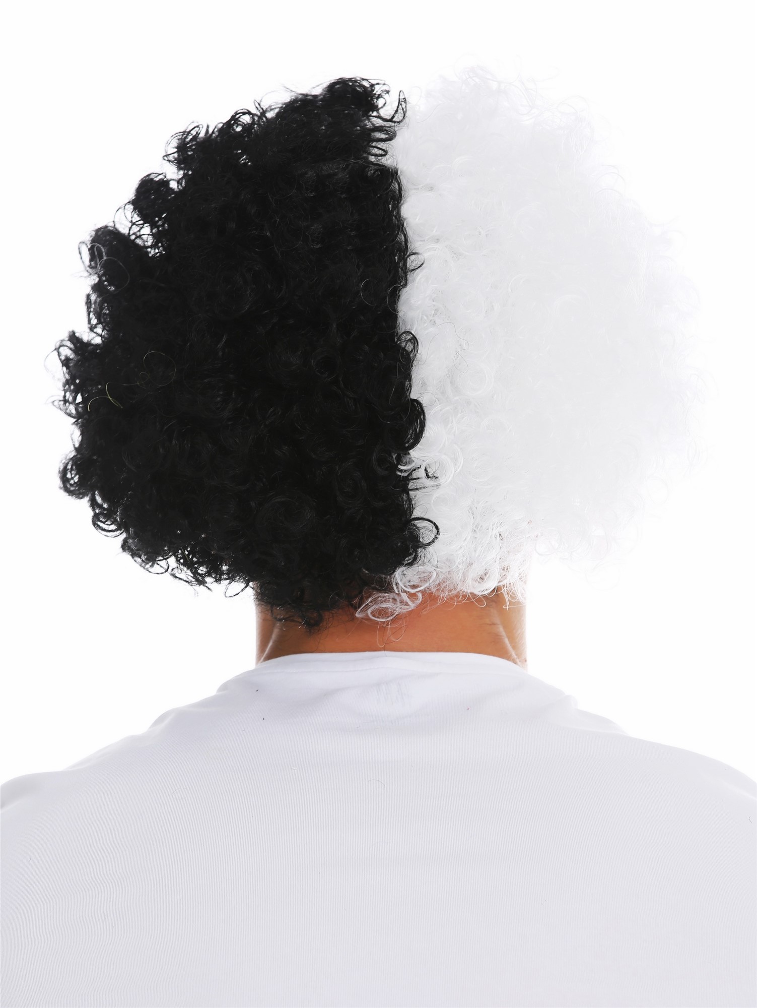 Fan wig carnival afro half and half black white volume men women MMAM-15M, view 4, WIG ME UP: Your Perücken Online Shop Party Wig, Unisex, white-black mix, curled, short