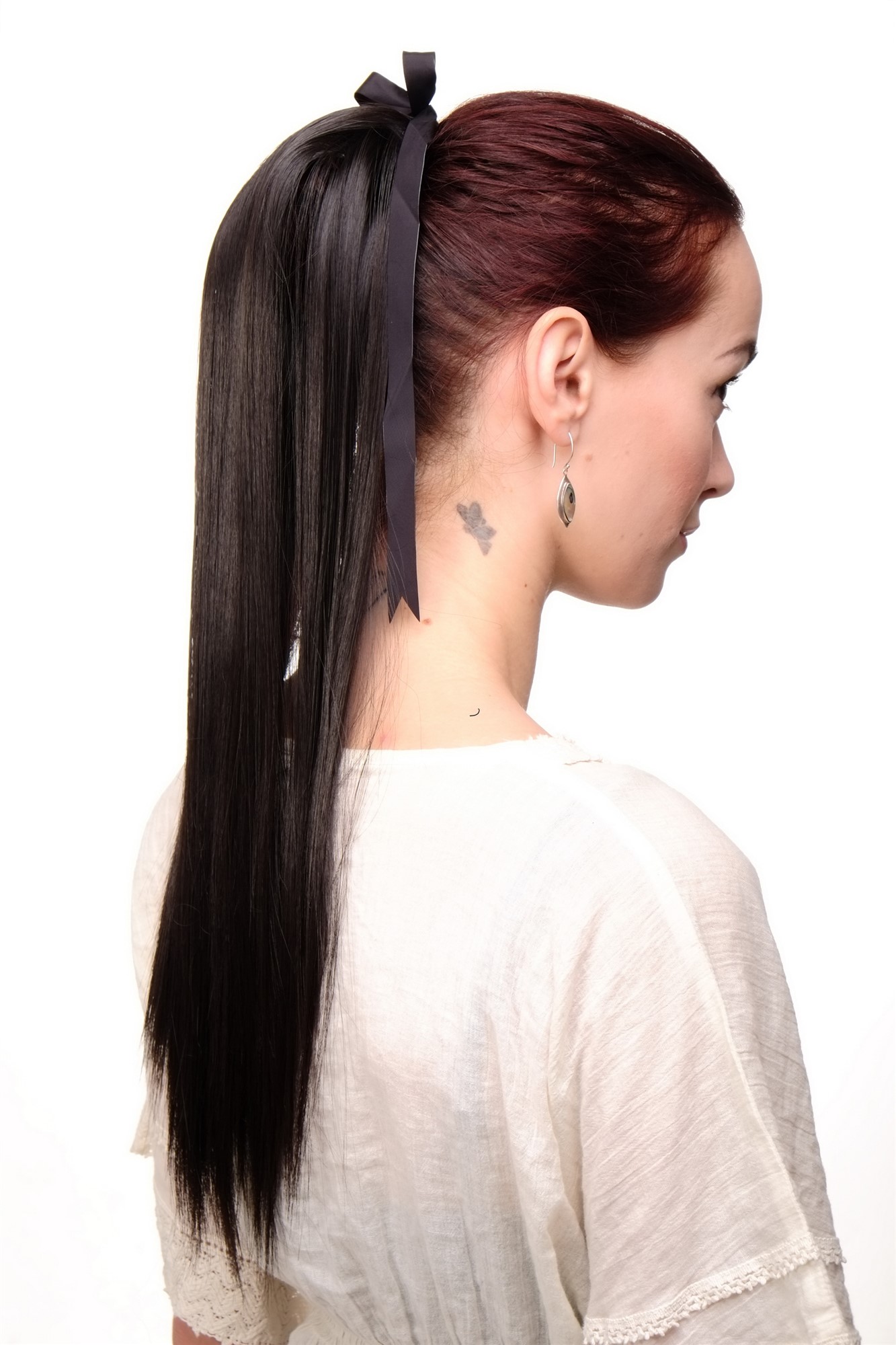Ponytails, dark brown, straight, long