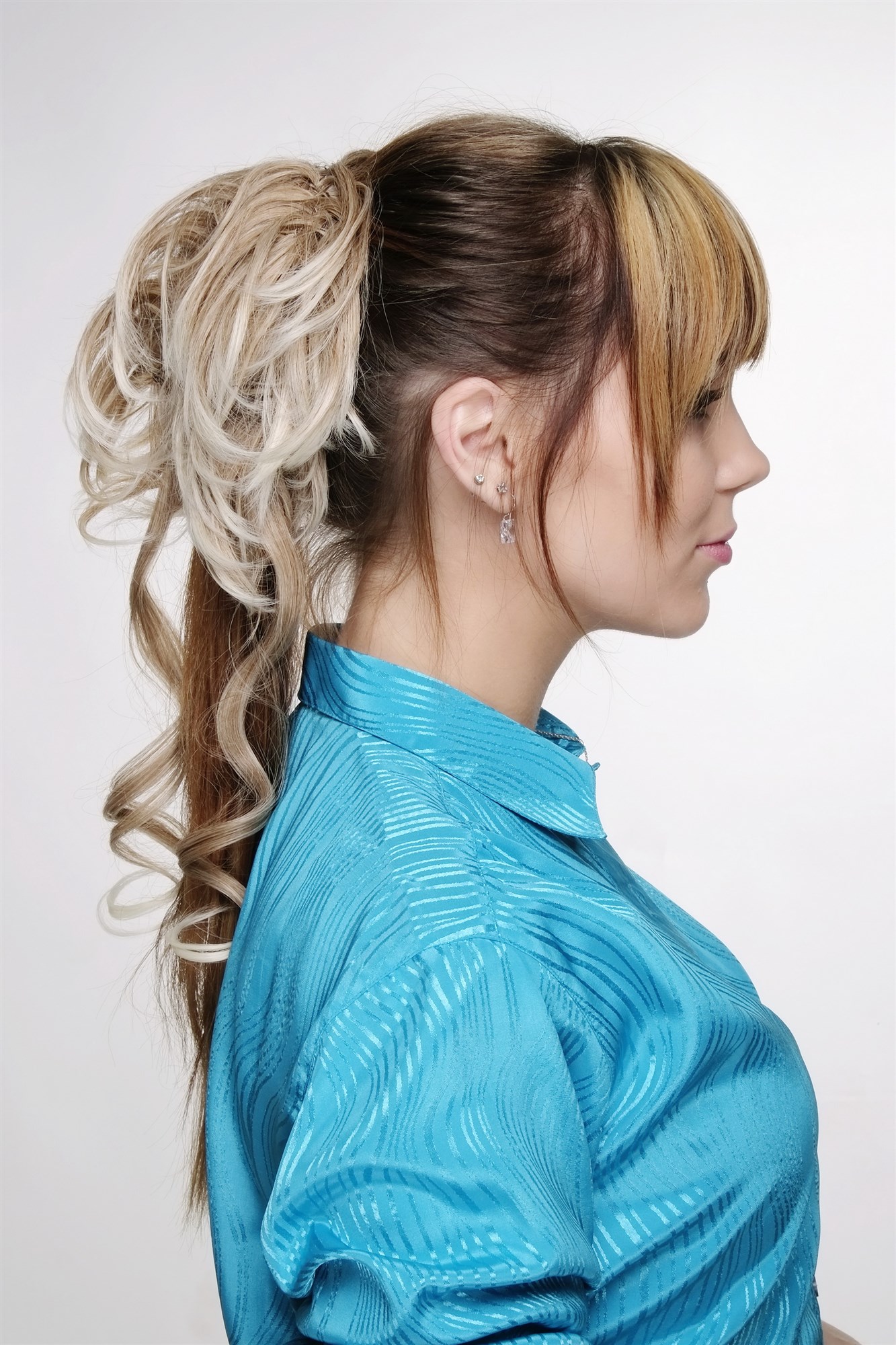 Hair Piece baroque voluminous wild curled scrunchy comb blonde mix YZF-3072HT, view 2, WIG ME UP: Your Perücken Online Shop Ponytails, blond mix, curled, shoulder-length