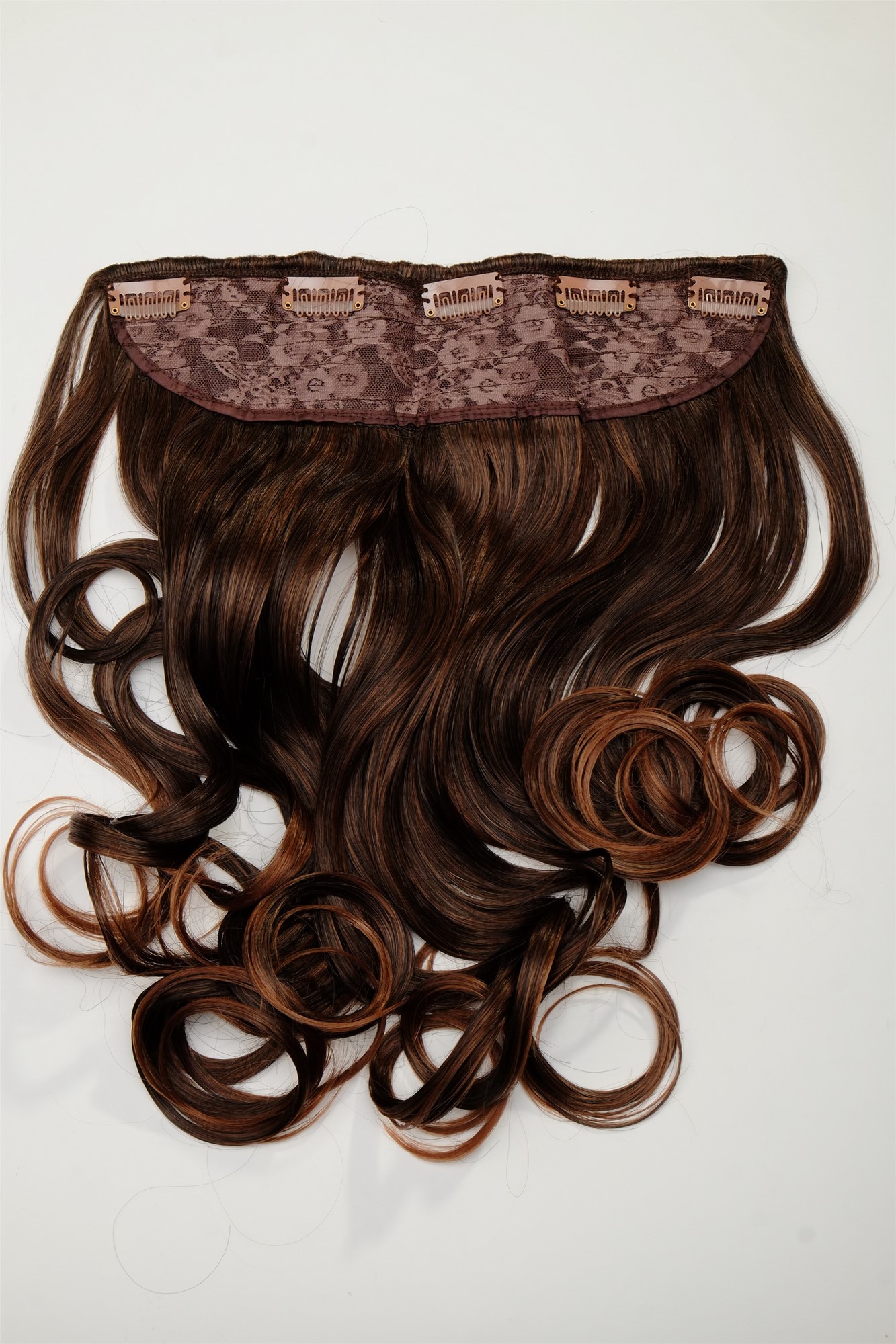 Haarverlängerung Extension 5 Clips lockig Mahagoni WH5008-180C-2T30, Ansicht 2, WIG ME UP: Ihr Perücken Online Shop lockige Halbperücke Schwarzbraun-Kupferbraun-Mix 50 cm lang