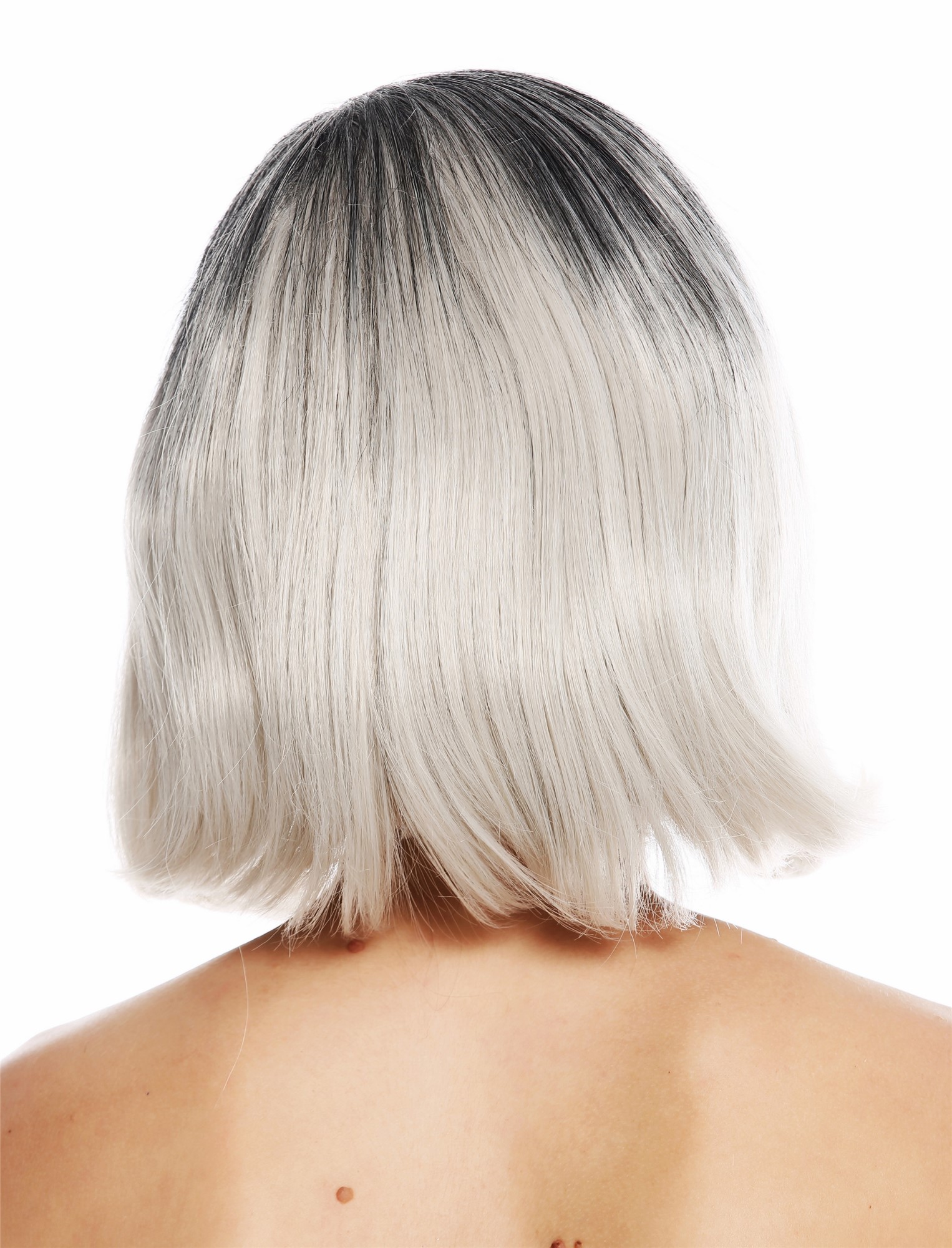 hochwertige Qualitätsperücken, Perücke kurz Scheitel Ombre Schwarz Grau GFW3131-silvergray+T1306+1, Ansicht 4, WIG ME UP: Ihr Perücken Online Shop glatte Tressen-Perücke Grau-Schwarz-Mix kurze Haare für Damen