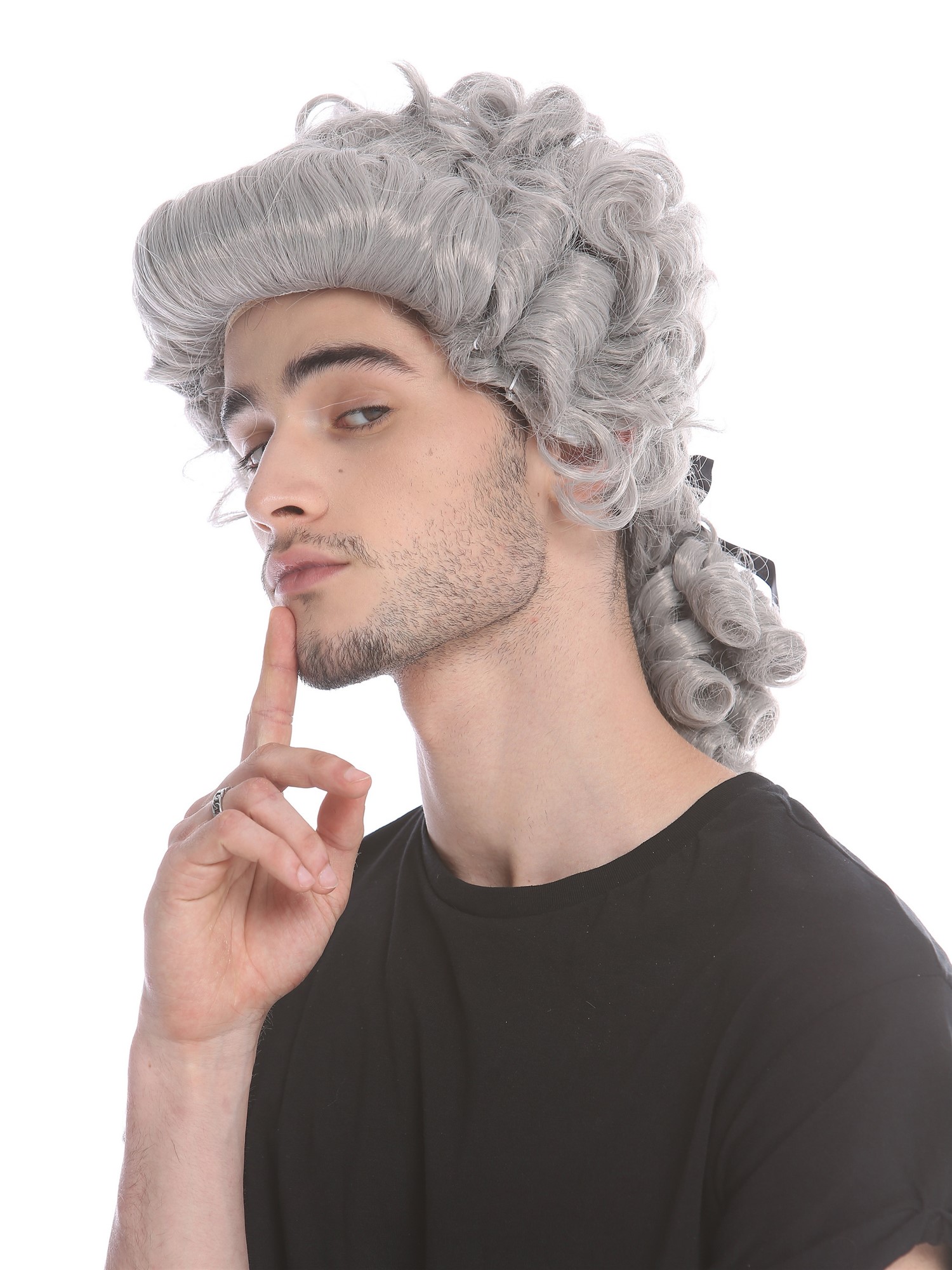 Man Lady party wig Baroque aristocrat lord curls long ponytail gray grey 910219, view 3, WIG ME UP: Your Perücken Online Shop Party Wig, Men, Grey, curled, shoulder-length