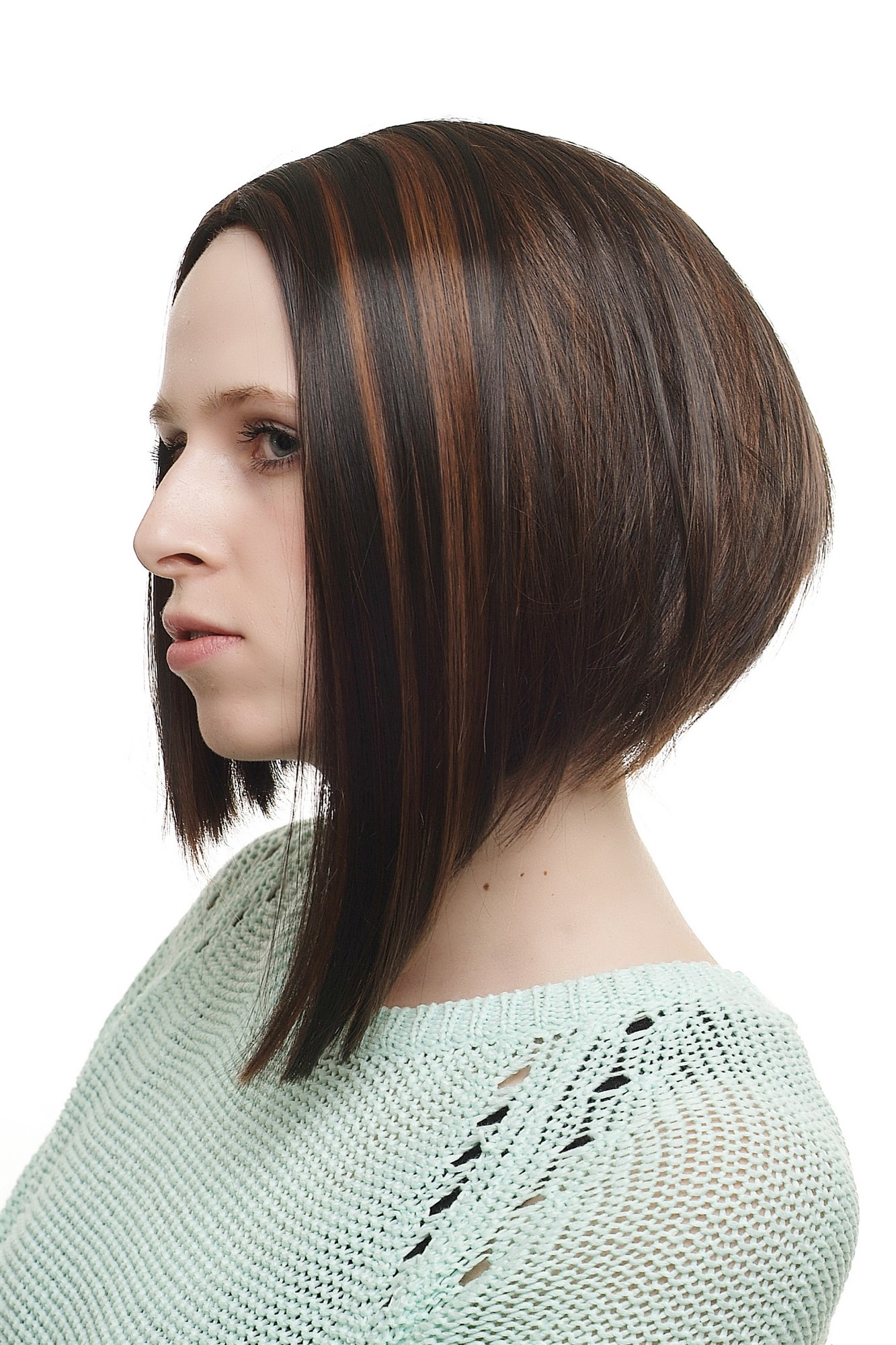 hochwertige Qualitätsperücken, Perücke Mittelscheitel gesträhnt SA035-2H30, Ansicht 2, WIG ME UP: Ihr Perücken Online Shop glatte Tressen-Perücke mit Kopfhaut-Imitat Schwarzbraun kurze Haare für Damen