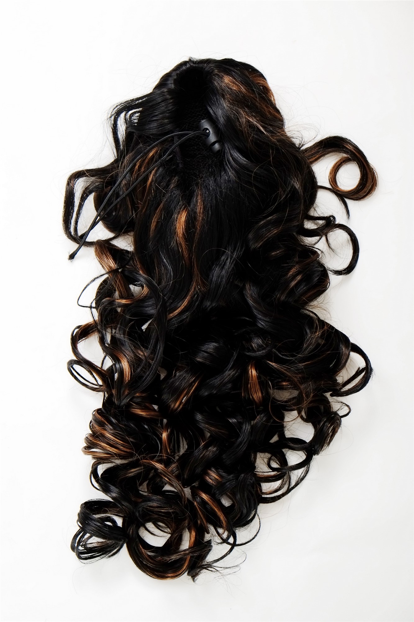 JL-3266-1BF30 Ponytail Hairpiece extension very long curled l curls black mixed with light copper brown claw clamp 22", view 4, WIG ME UP: Your Perücken Online Shop Ponytails, velvet black-medium rust brown mix, curled, long