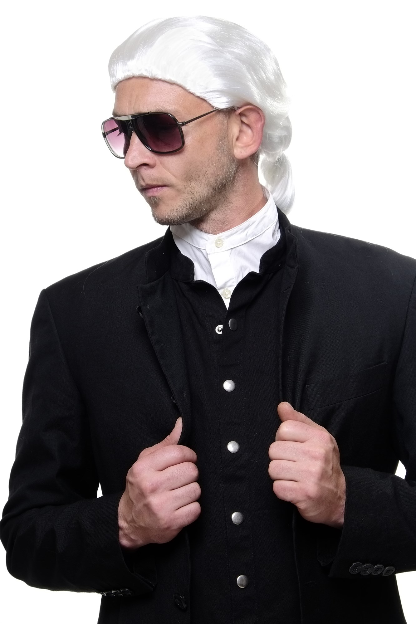 günstige Party Perücke, Herren Perücke Barock Edelmann Graf Dracula 4287-P68, Ansicht 2, WIG ME UP: Ihr Perücken Online Shop glatte Party Perücke weiß schulterlange Haare für Herren