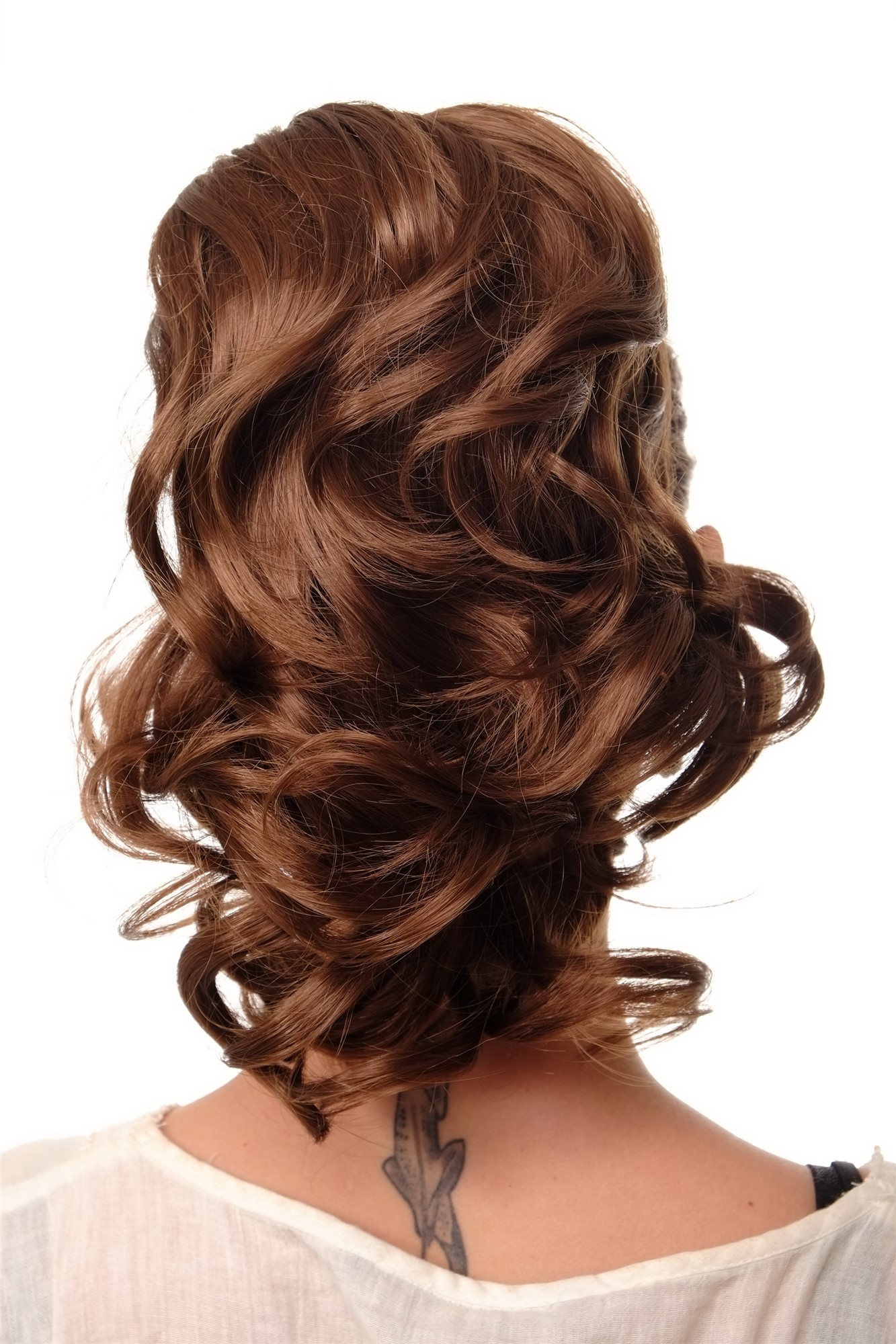 Ponytails, Vibrant medium brown, wavy, shoulder-length