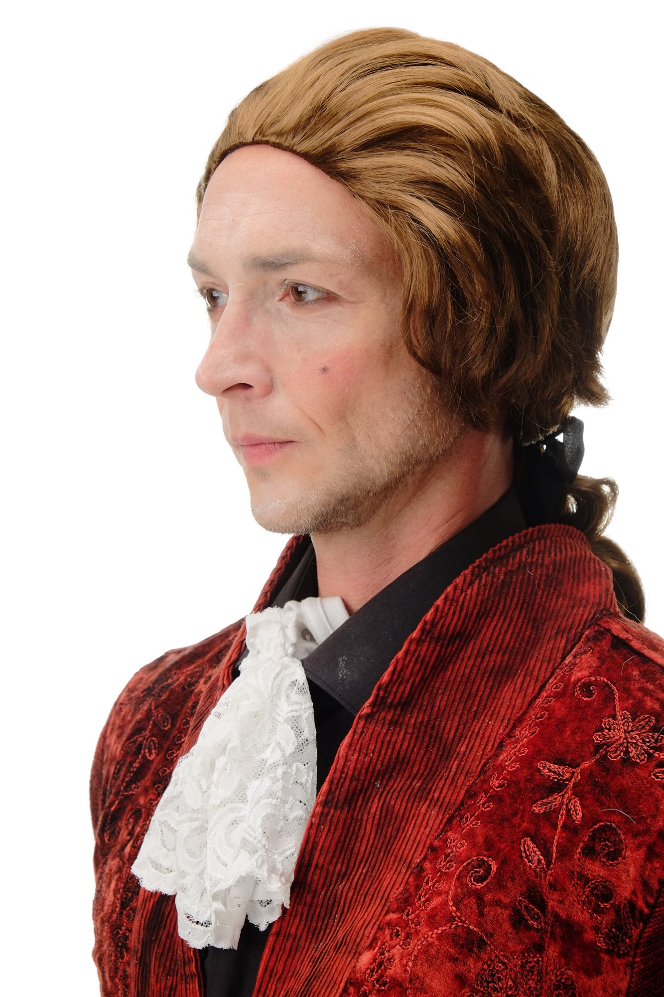 Wig Halloween brown baroque poet aristocrat aged fashion designer ponytail 4287, front view, WIG ME UP: Your Perücken Online Shop Party Wig, Men, Brown, wavy, shoulder-length