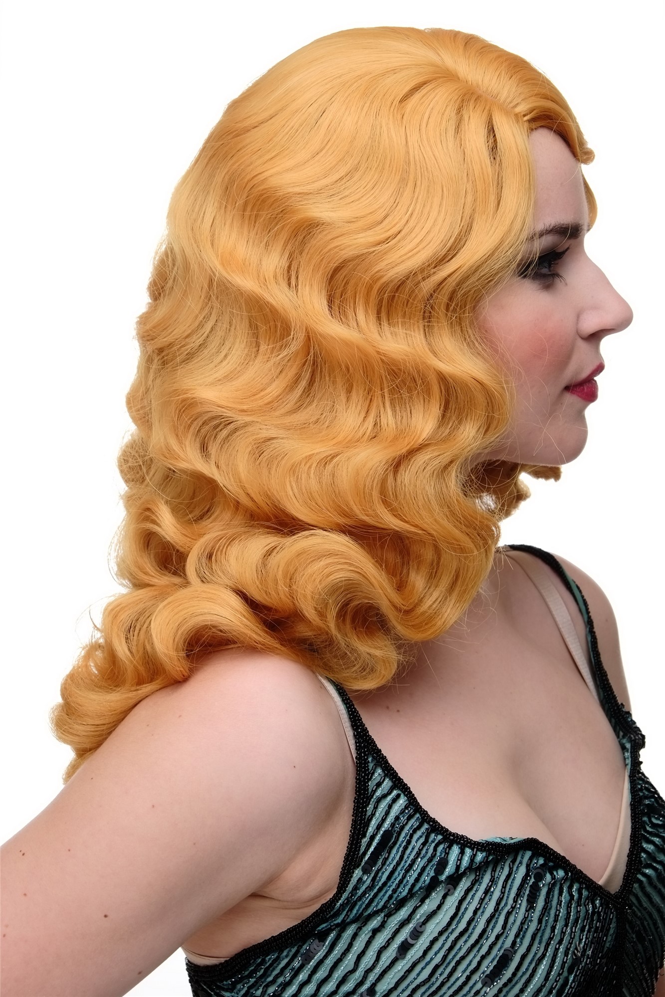 wellige Tressen-Perücke mit Kopfhaut-Imitat Goldblond lange Haare für Damen