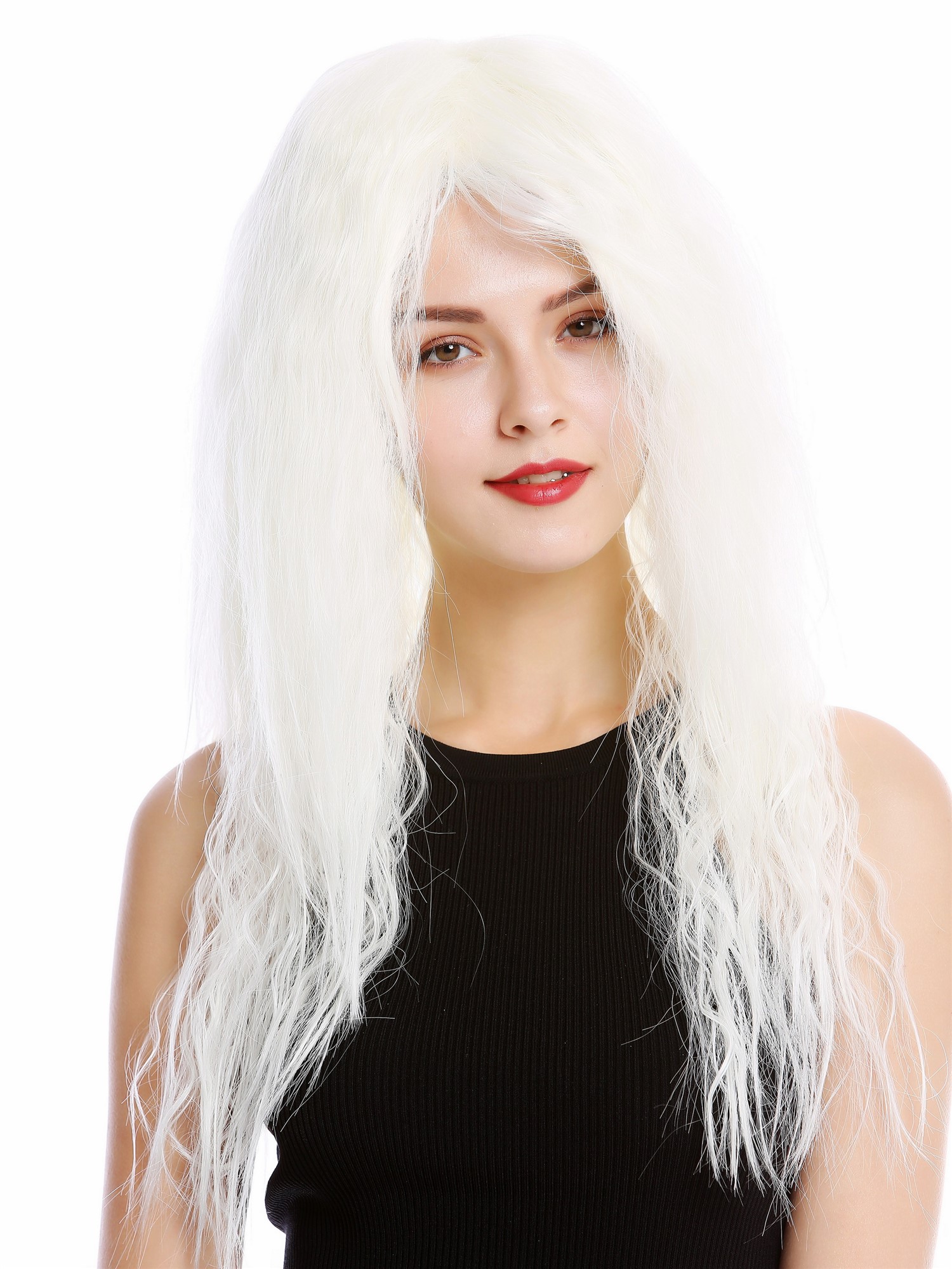 hochwertige Qualitätsperücken, Perücke Lang Kinks Locken weißblond TYWL017AK-1001, Ansicht 2, WIG ME UP: Ihr Perücken Online Shop lockige Tressen-Perücke Weißblond lange Haare für Damen