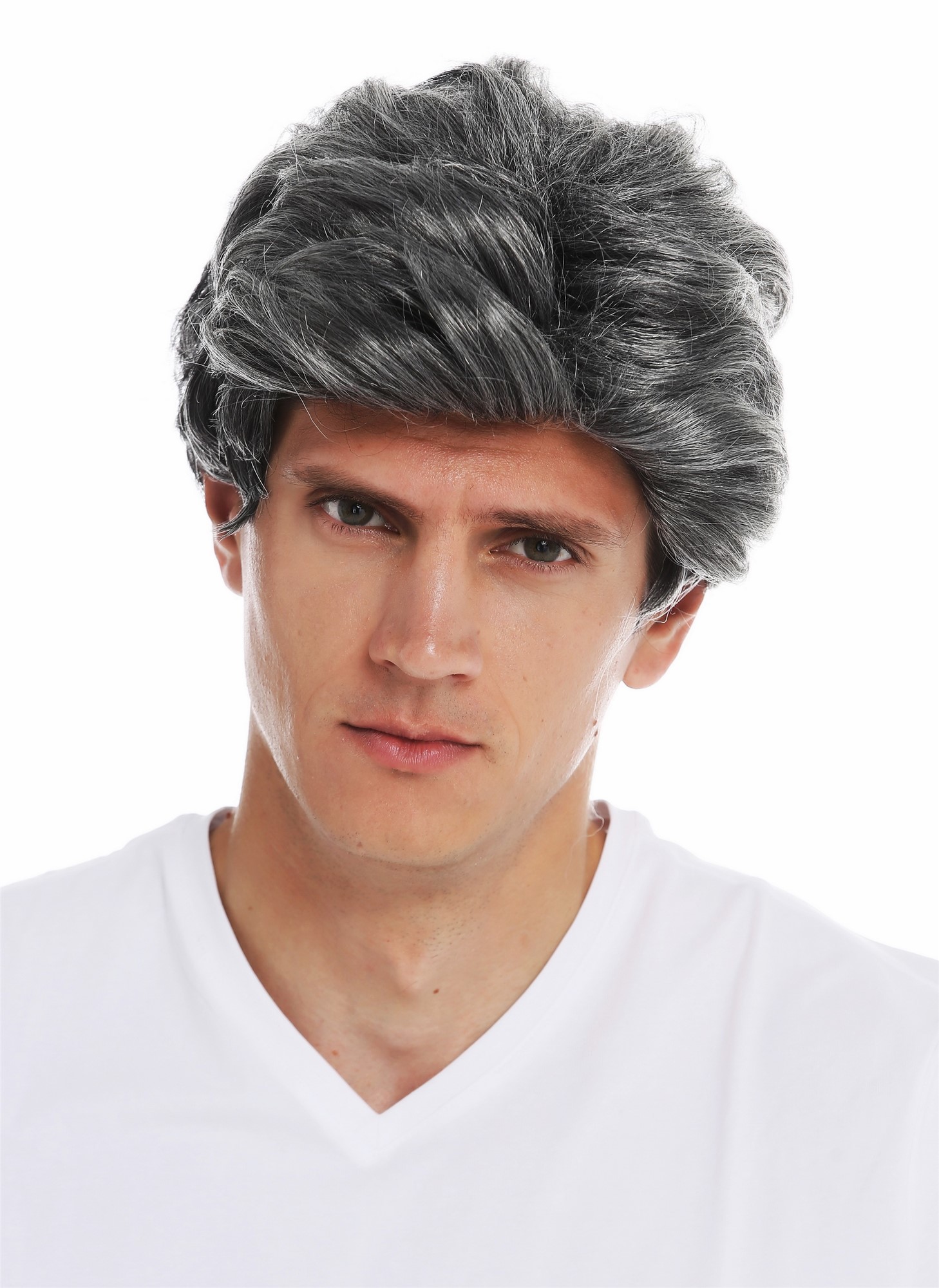 Wig Halloween carnival men man wavy short parted grey mottled 3270, front view, WIG ME UP: Your Perücken Online Shop Party Wig, Men, Gray Mix, wavy, short