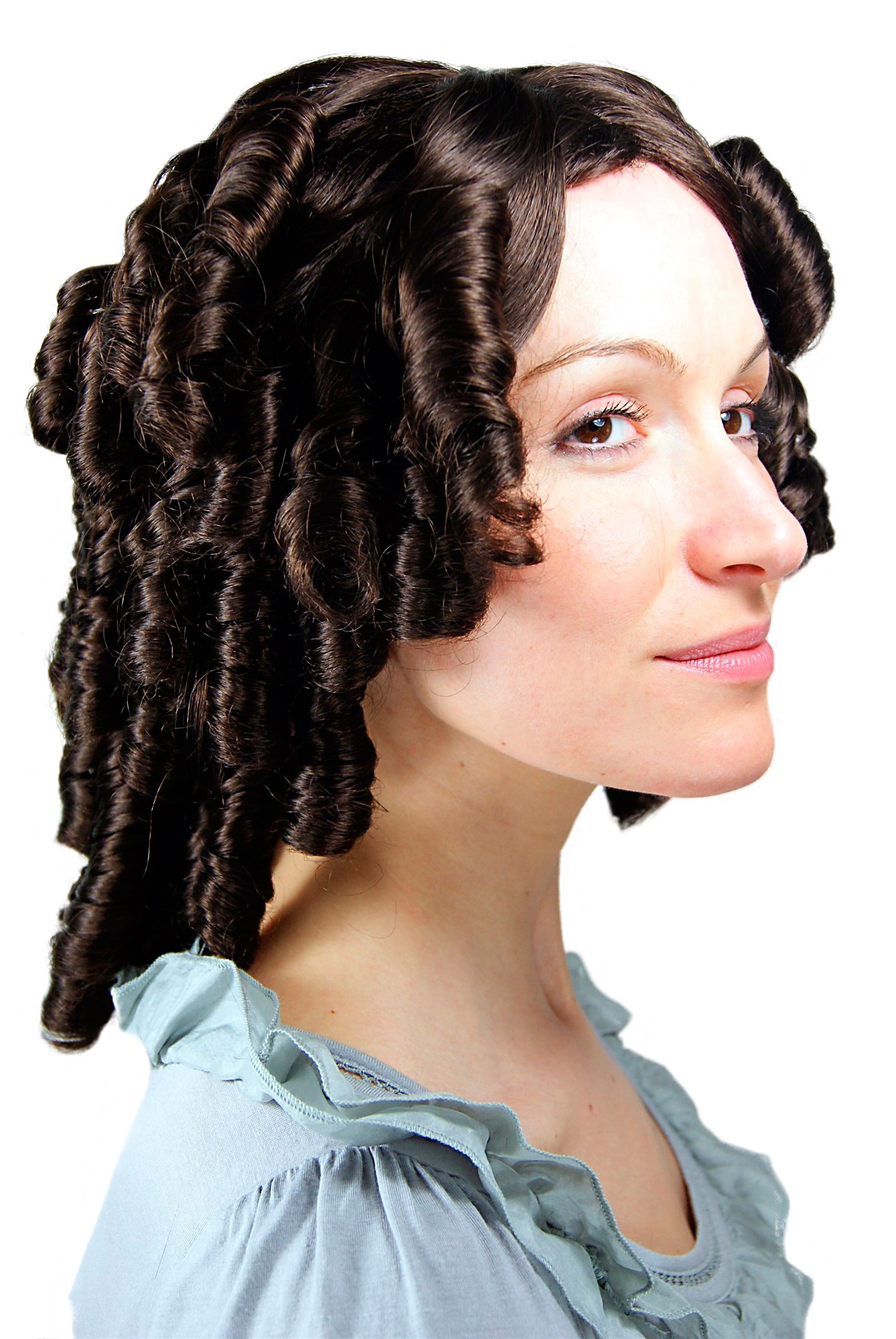 Lady Women Cosplay Wig Colonial Baroque Victorian Ringlets Curls brown 6006A, front view, WIG ME UP: Your Perücken Online Shop Quality Wigs, Ladies, Brown, curled, shoulder-length