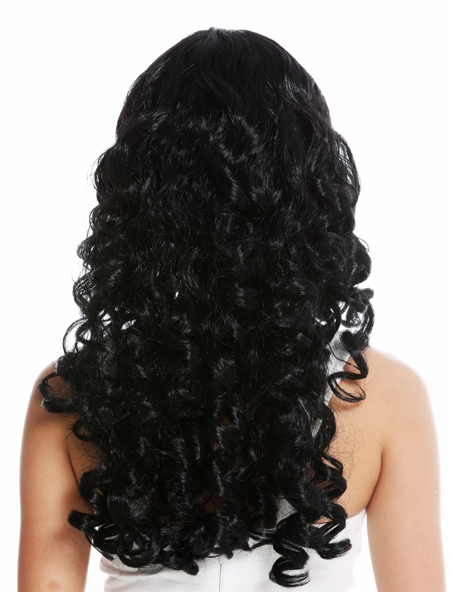 Lady party wig carnival Halloween long curls curly voluminous fringe black 0082, view 4, WIG ME UP: Your Perücken Online Shop Party Wig, Ladies, pitch black, curled, long
