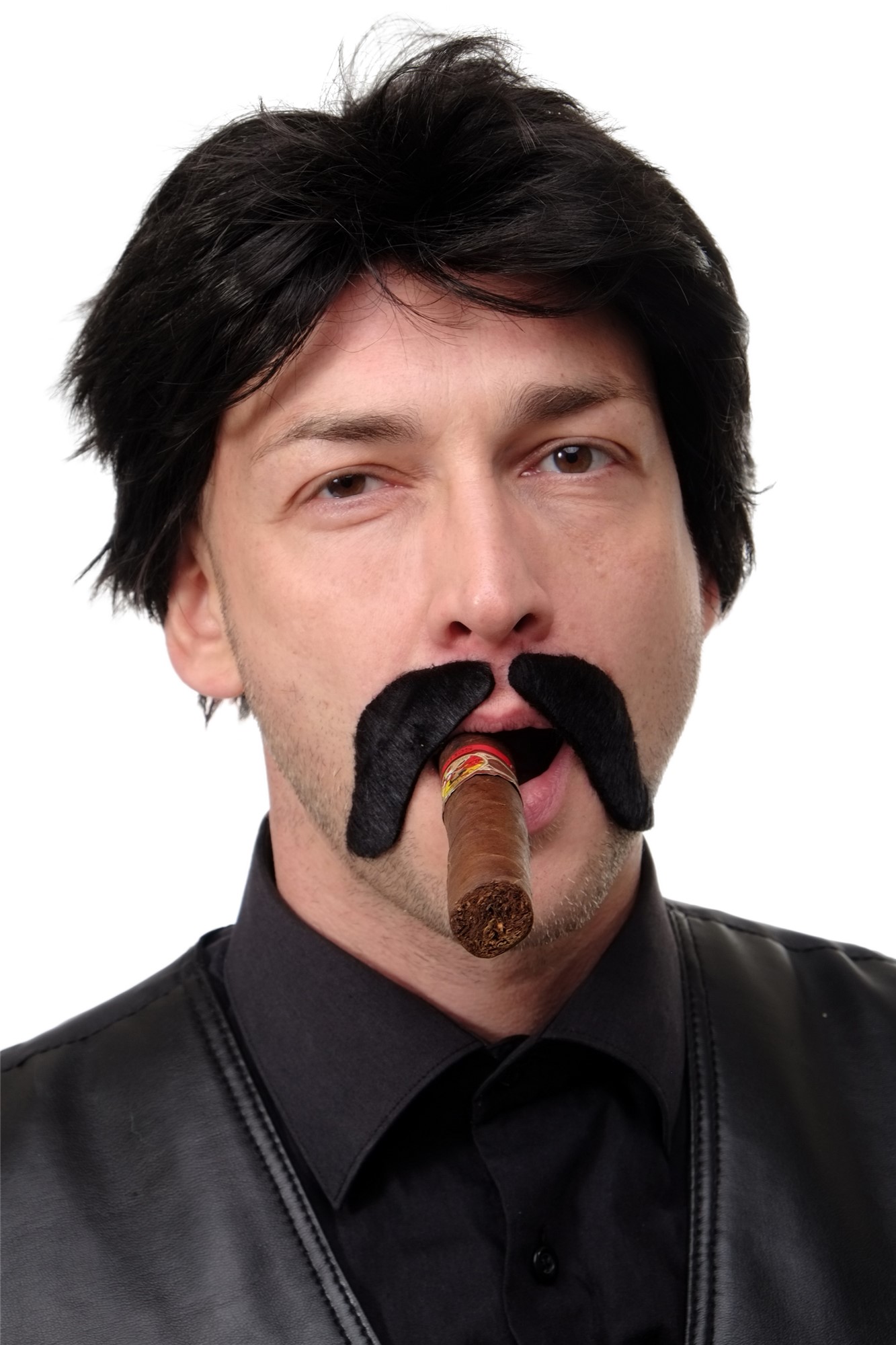 Fake moustache 2 pcs set black Casanova with glue strip MM-017, front view, WIG ME UP: Your Perücken Online Shop Party Wig, Men, Black