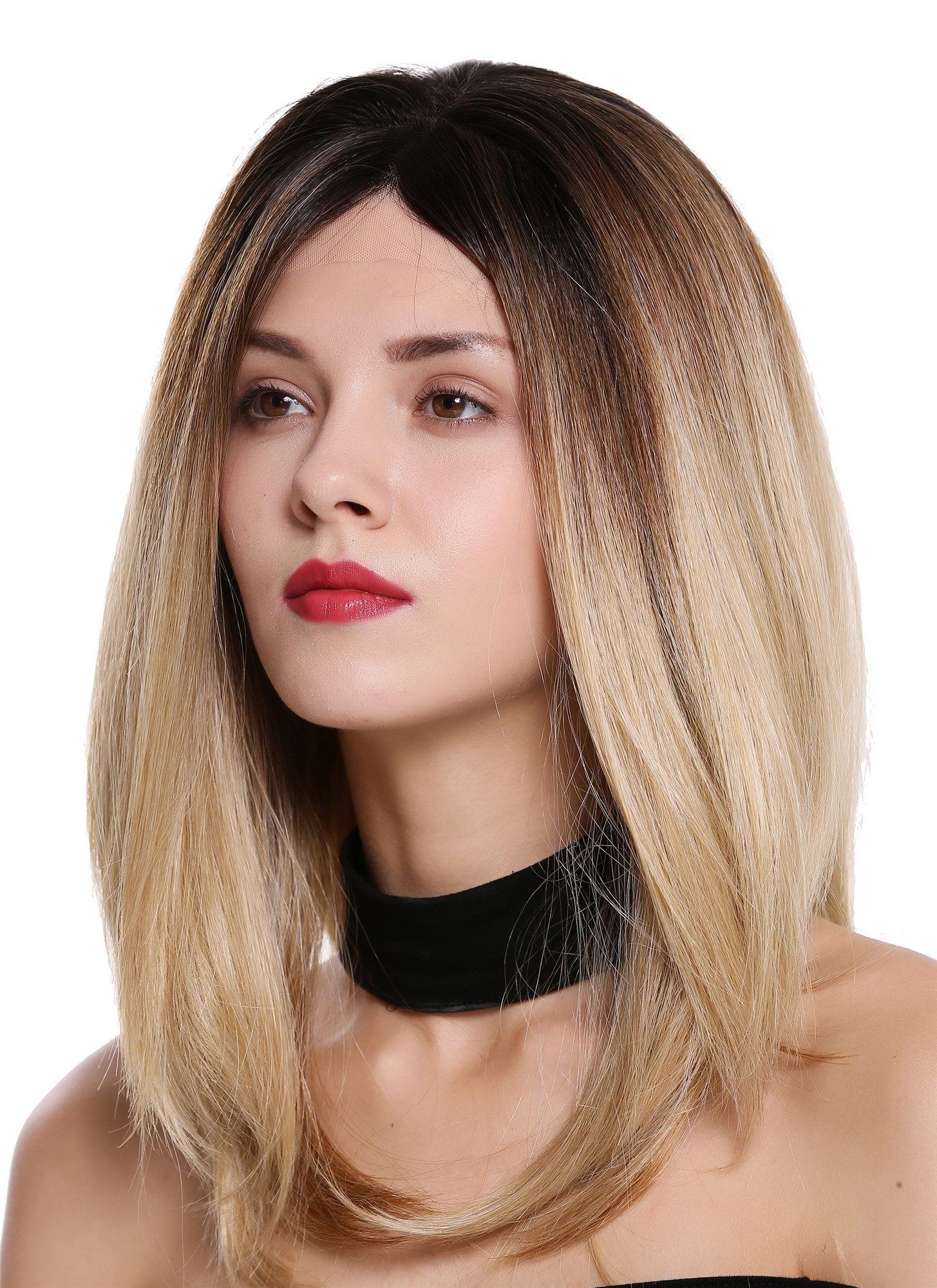 Lady wig lace front monofilament long sleek ombre dark brown blonde DW2553A-MF, view 3, WIG ME UP: Your Perücken Online Shop Quality Wigs, Ladies, dark brown-golden blonde-copper blonde mix, straight, long