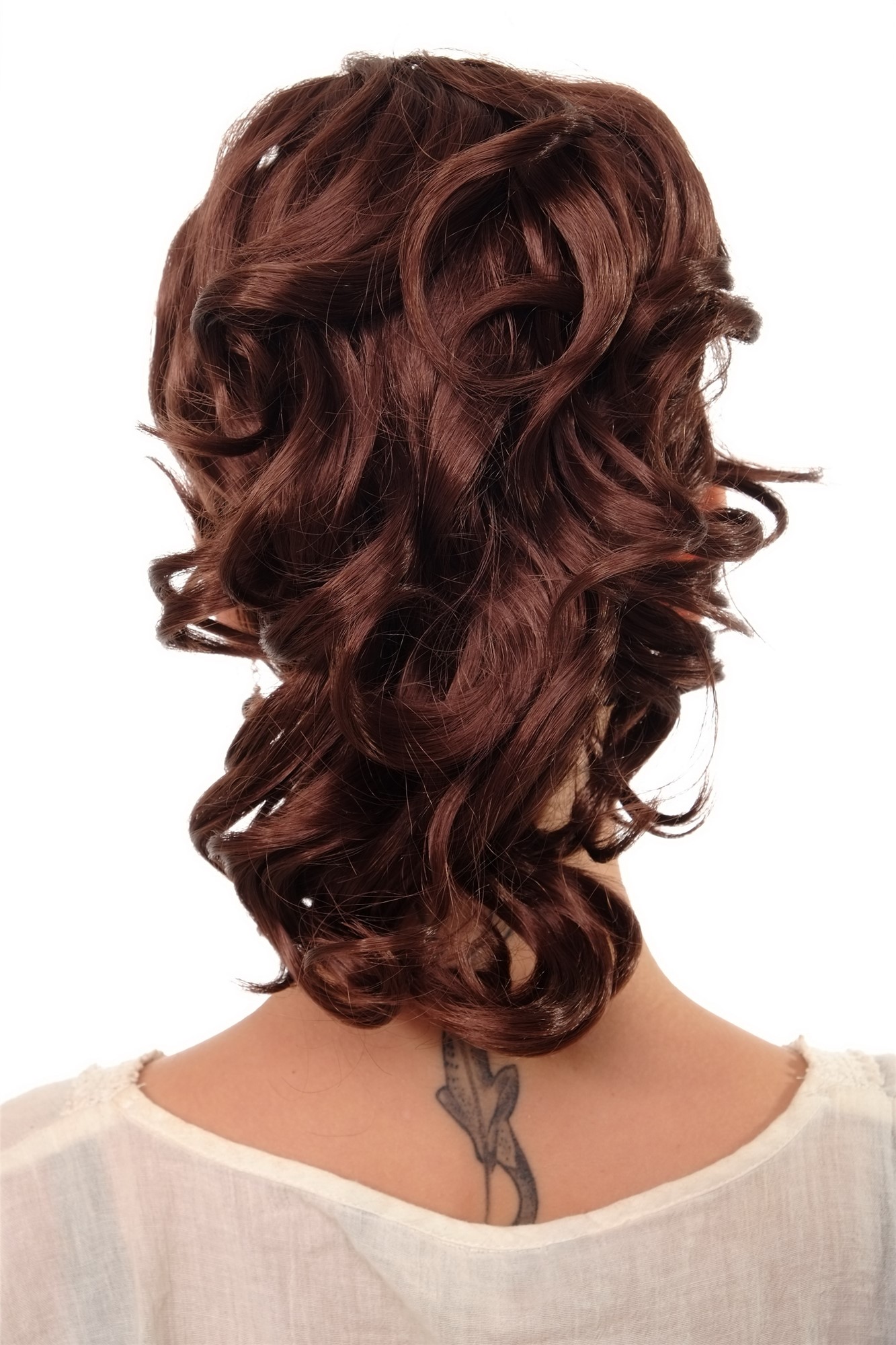 hochwertiges Haarteil gewellt halblang 1 Kamm + Gummizug Kastanienbraun Modell: JL-3023, Ansicht 2, WIG ME UP: Ihr Perücken Online Shop welliges Zopf-Haarteil Mahagoni 35 cm lang