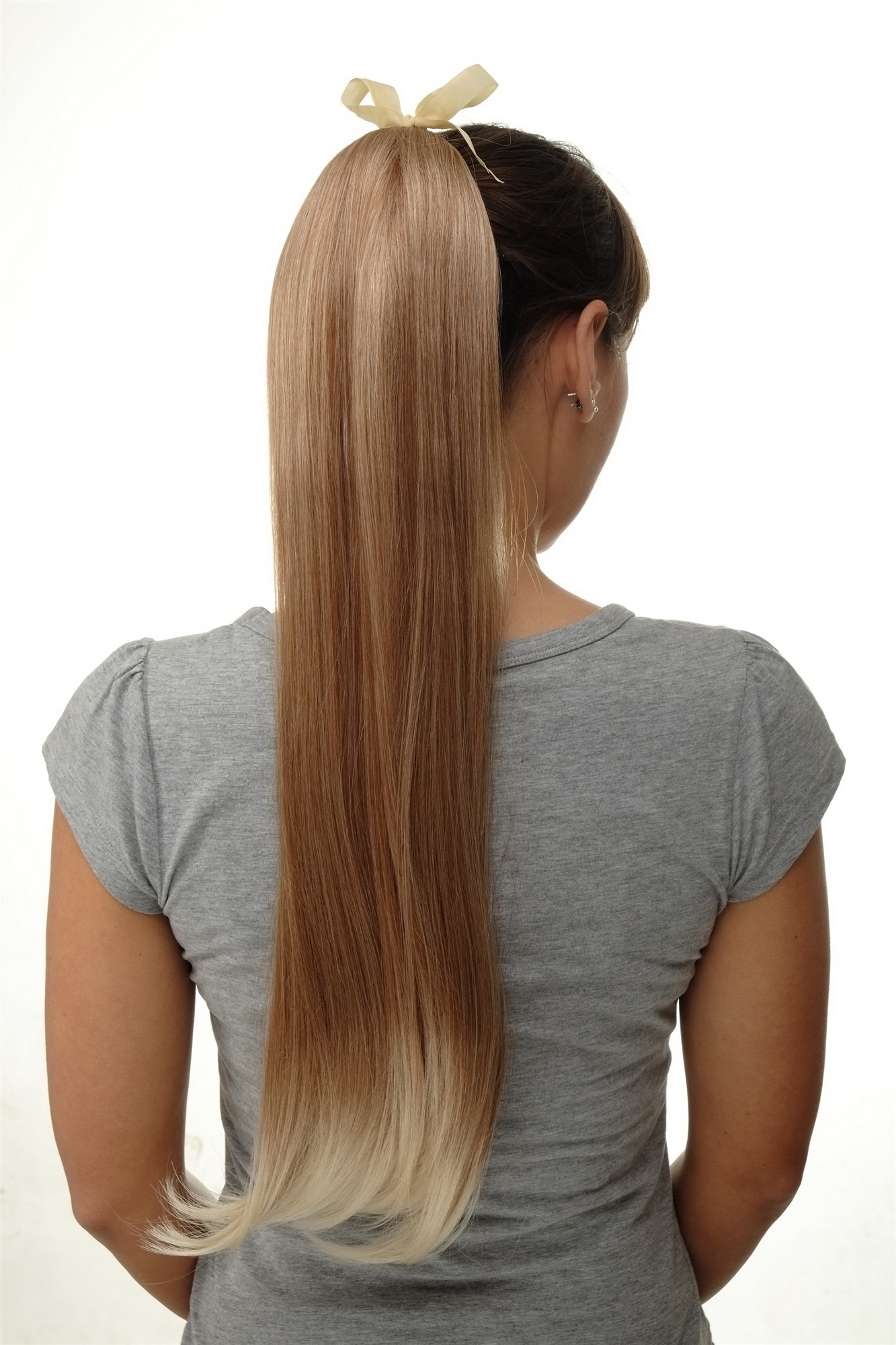 hochwertiges Haarteil Zopf Kamm & Band langes Haar Erdbeerblond-Platinblond-Mix D13001-27T613, Ansicht 2, WIG ME UP: Ihr Perücken Online Shop glattes Zopf-Haarteil Erdbeerblond-Platinblond-Mix 65 cm lang