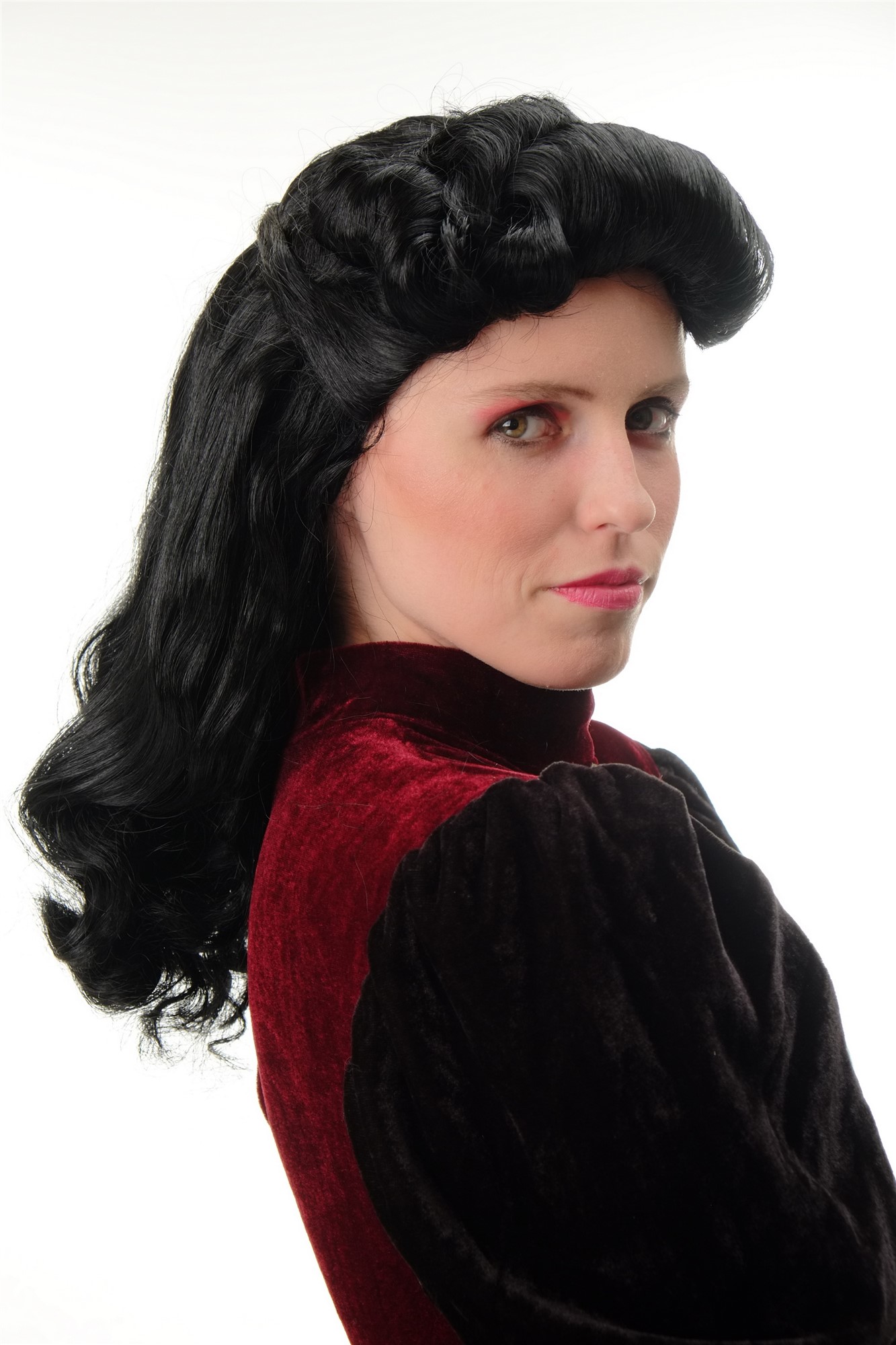 günstige Party Perücke, Damenperücke Tolle 50s Rockabilly Schwarz PT0036-PP103, Ansicht 3, WIG ME UP: Ihr Perücken Online Shop wellige Party Perücke Schwarz lange Haare für Damen