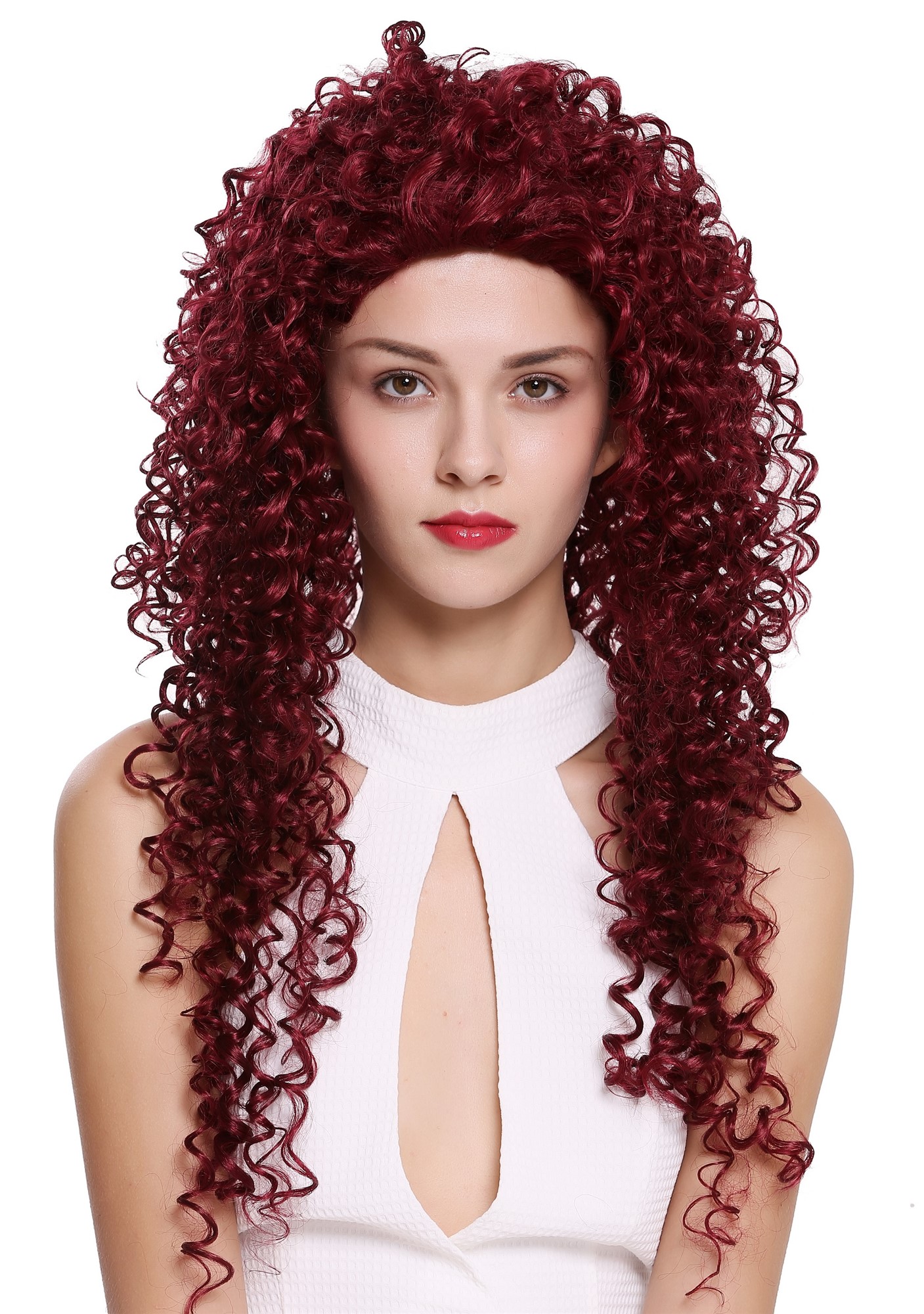 hochwertige Qualitätsperücken, Perücke Lang Locken Afro Dunkel Granat Rot DW2315-39, Ansicht 4, WIG ME UP: Ihr Perücken Online Shop lockige Tressen-Perücke Granatrot sehr lange Haare für Damen