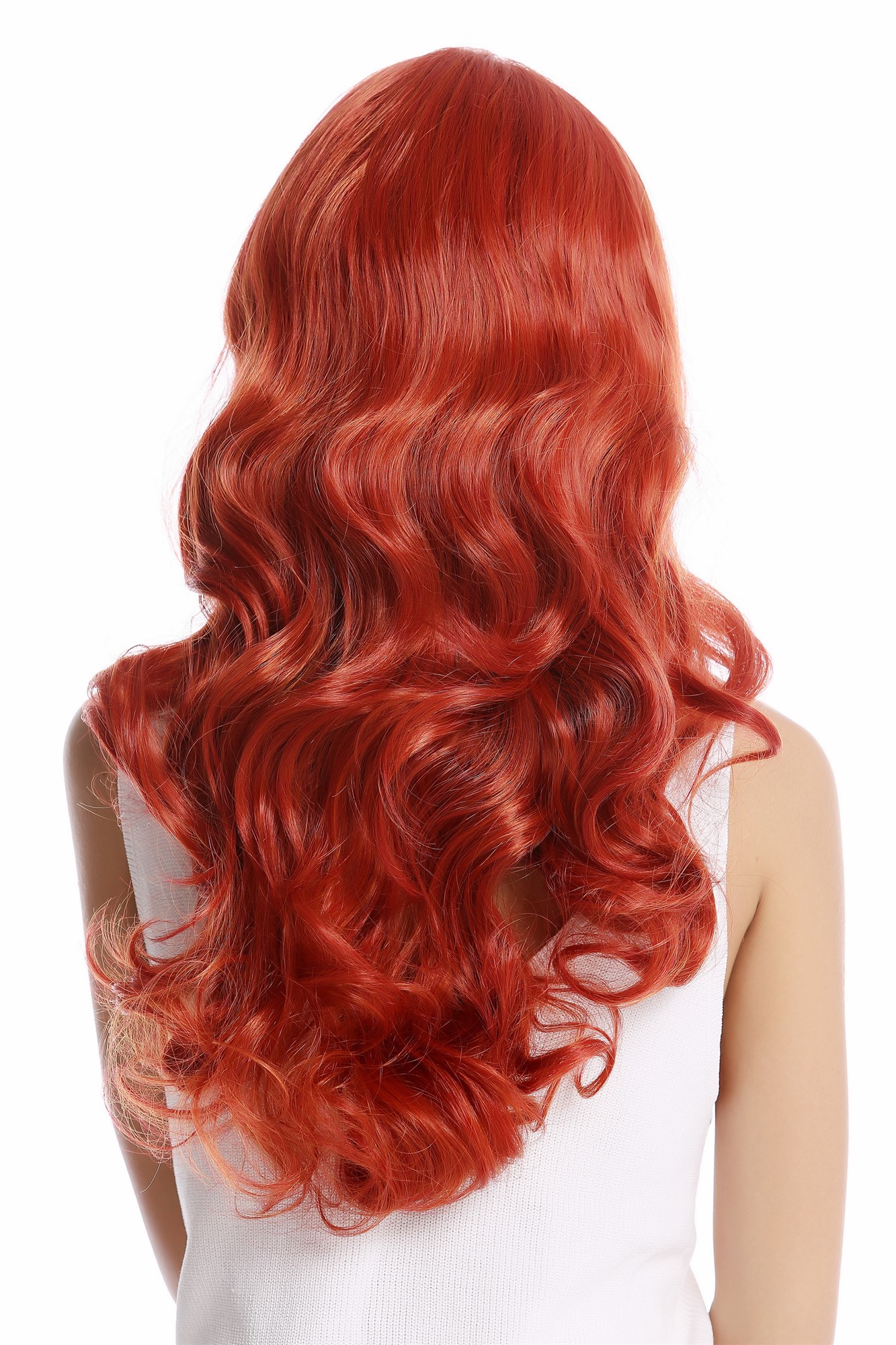 wellige Tressen-Perücke Rot/Orange-Kirschrot-Mix lange Haare für Damen