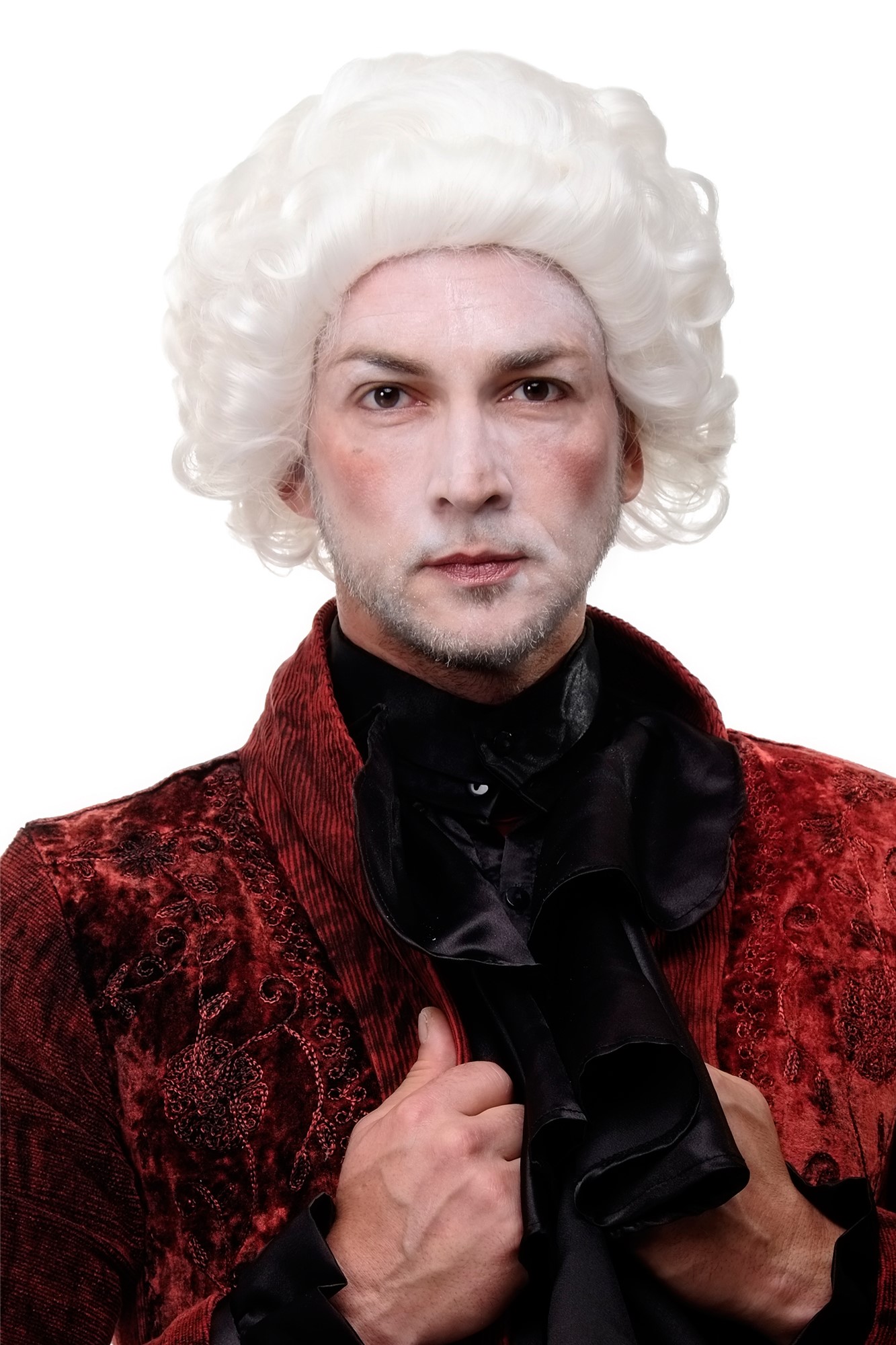 hochwertige Qualitätsperücken, Perücke Renaissance Barock Weiß H9033-1001, Vorderansicht, WIG ME UP: Ihr Perücken Online Shop lockige Tressen-Perücke Blütenweiß kurze Haare für Herren