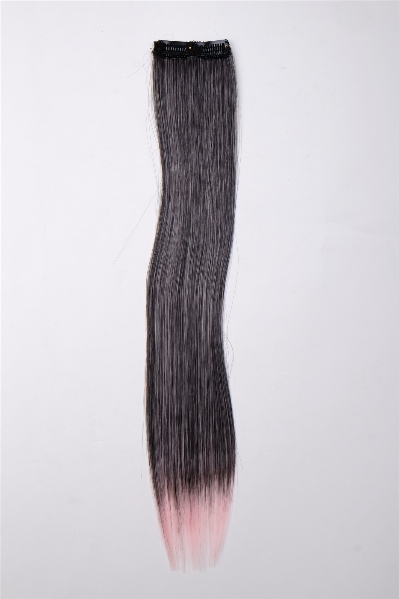 2 Clips Extension Strähne glatt 45 cm Rosa-Schwarz-Mix YZF-P2S18-1BT2333, Ansicht 2, WIG ME UP: Ihr Perücken Online Shop glatte Extensions Rosa-Schwarz-Mix Schwarzrosa 45 cm lang