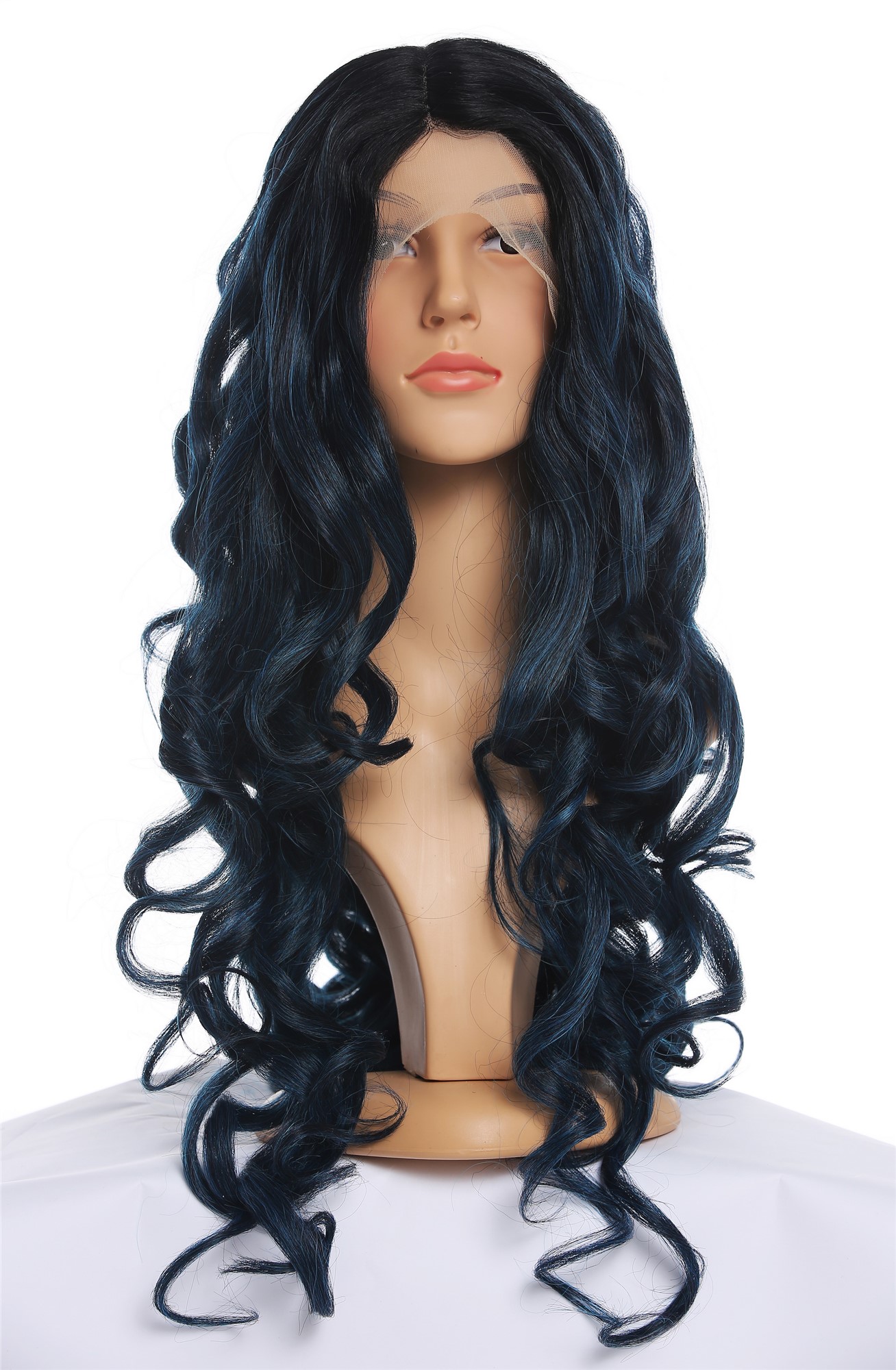 Quality Wigs, Ladies, blue-black mix, curled, very long