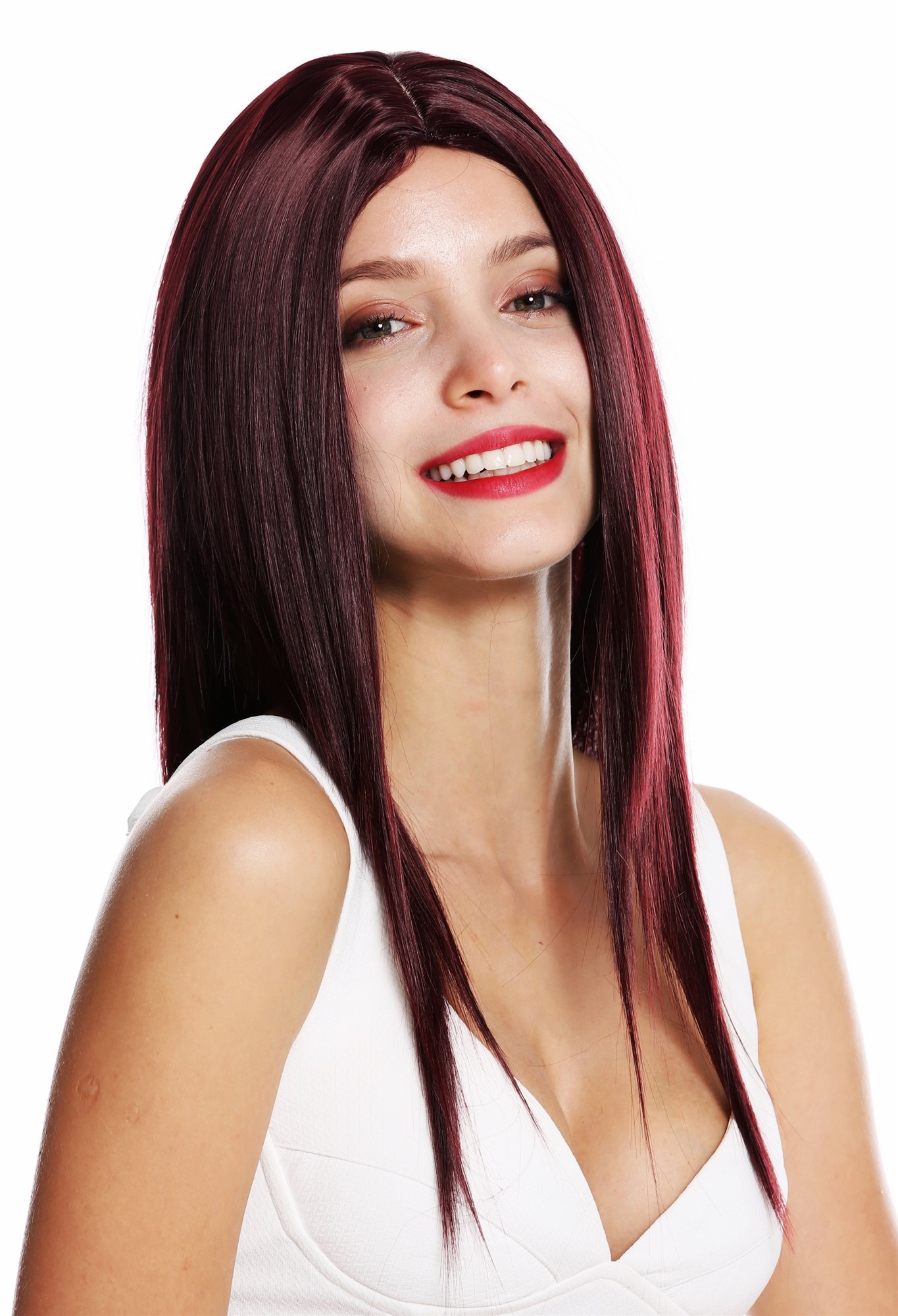 glatte Tressen-Perücke mit Kopfhaut-Imitat Auberginerot lange Haare für Damen