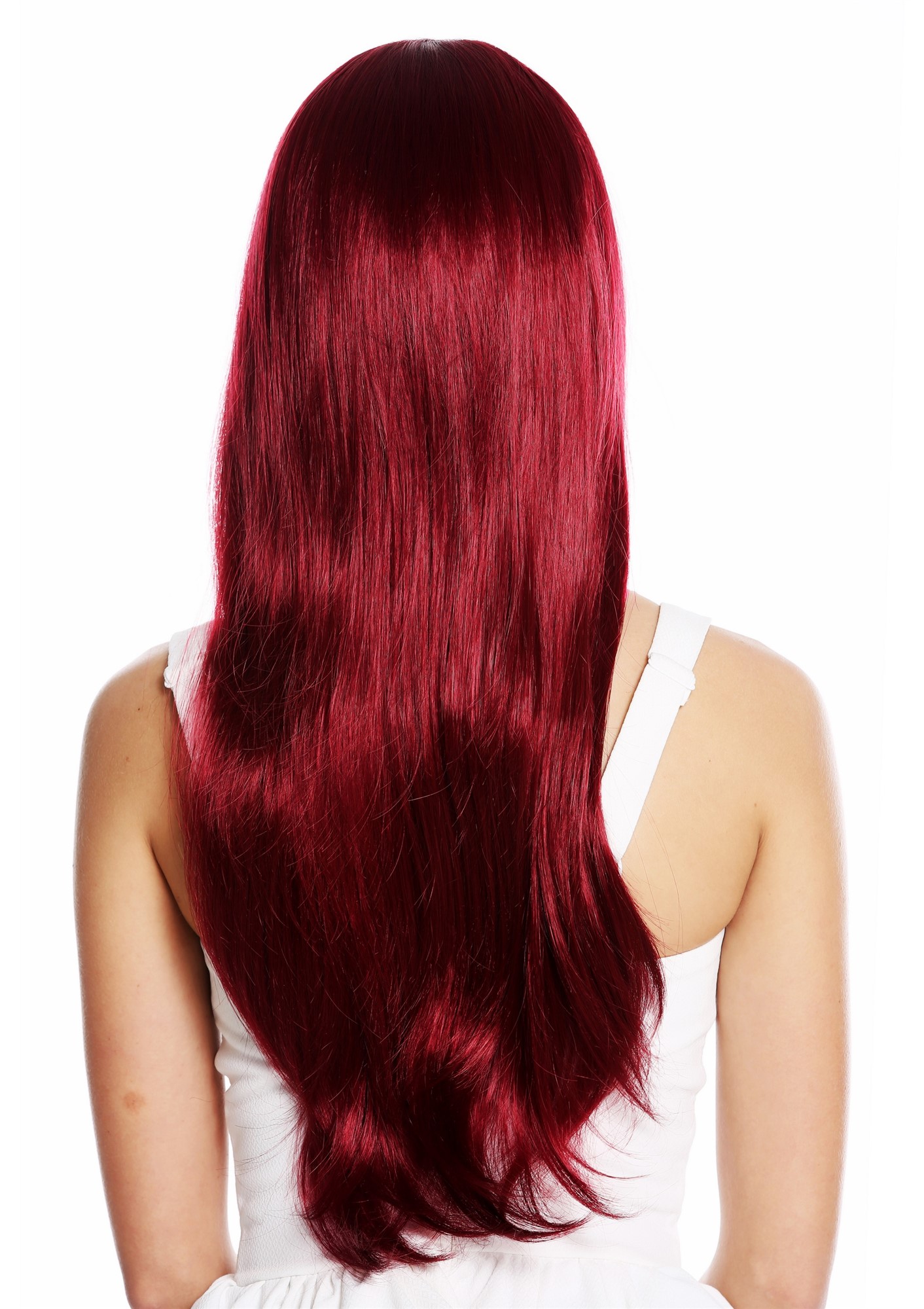 hochwertige Qualitätsperücken, Perücke lang glatt Pony gescheitelt Rot Burgunderrot VK-30-118, Ansicht 4, WIG ME UP: Ihr Perücken Online Shop glatte Tressen-Perücke Auberginerot lange Haare für Damen