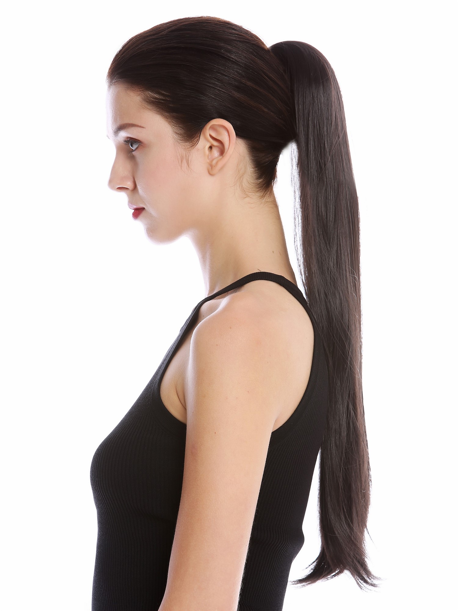 Ponytail Hairpiece comb & ribbon wrap-around long straight dark brown YZF-1094S, view 3, WIG ME UP: Your Perücken Online Shop Ponytails, dark brown, straight, long
