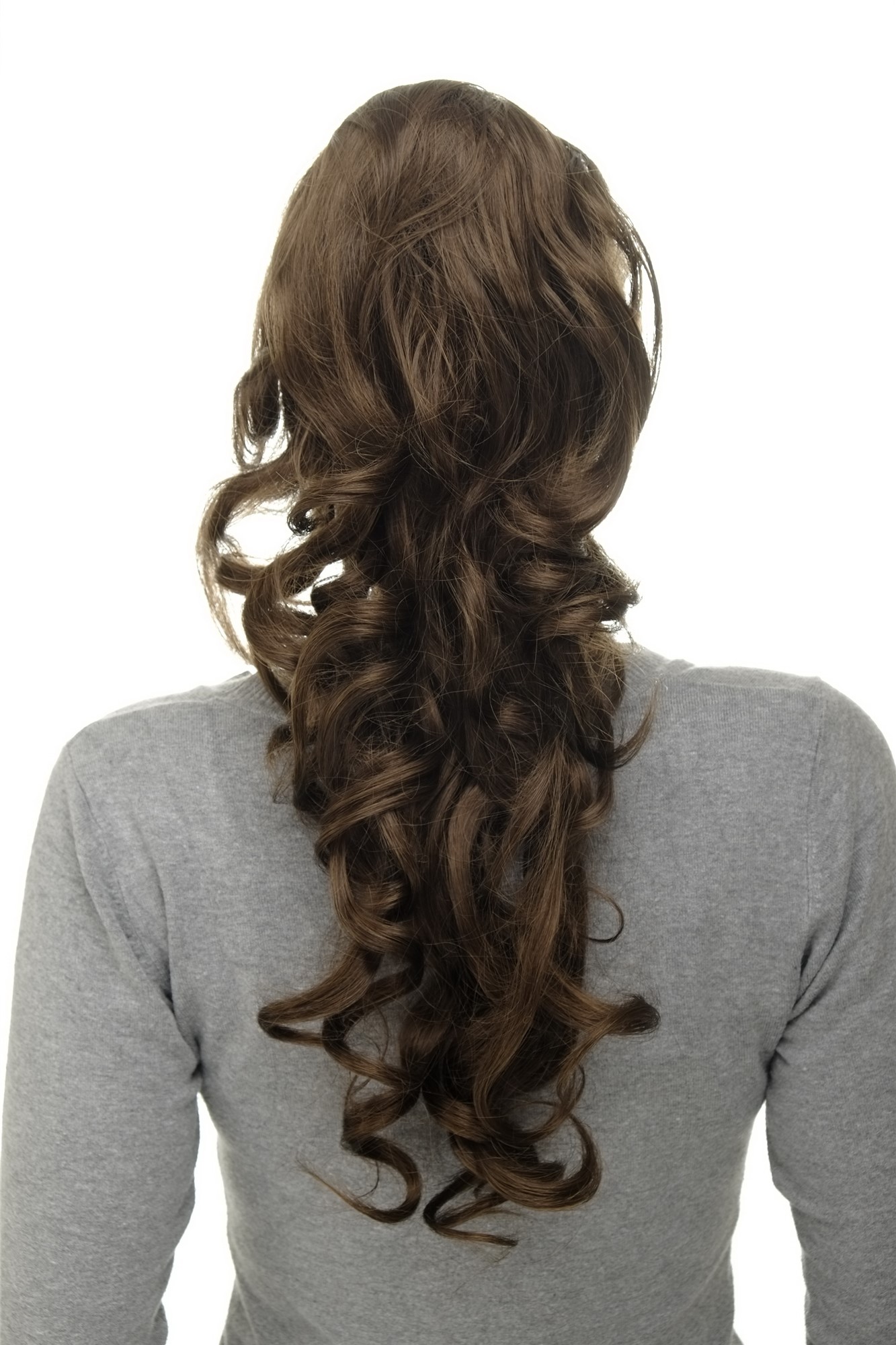 Ponytail clamp combs draw string curled voluminous very long medium brown WK08, front view, WIG ME UP: Your Perücken Online Shop Ponytails, medium ash brown, curled, long