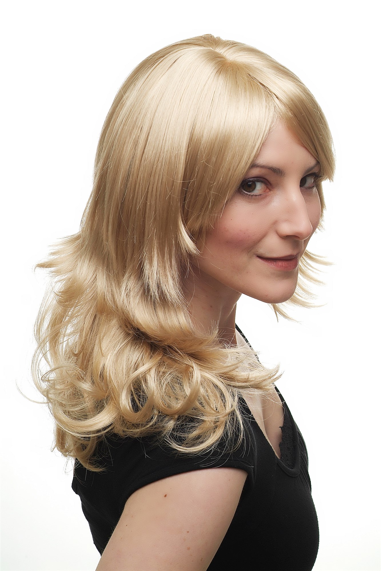 hochwertige Qualitätsperücken, Perücke Sexy & Glamourös hellblond schulterlang gestuft 3271-202, Ansicht 3, WIG ME UP: Ihr Perücken Online Shop wellige Tressen-Perücke mit Kopfhaut-Imitat Blond lange Haare für Damen