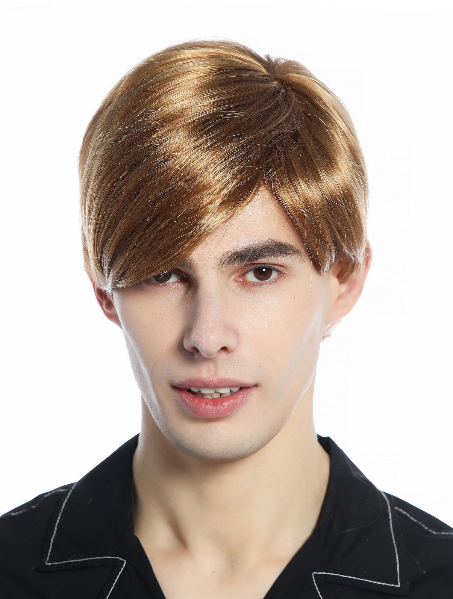 hochwertige Qualitätsperücken, Perücke Herren kurz glatt gescheitelt Scheitel Dunkelblond M230-19, Vorderansicht, WIG ME UP: Ihr Perücken Online Shop glatte Tressen-Perücke Dunkelblond kurze Haare für Herren