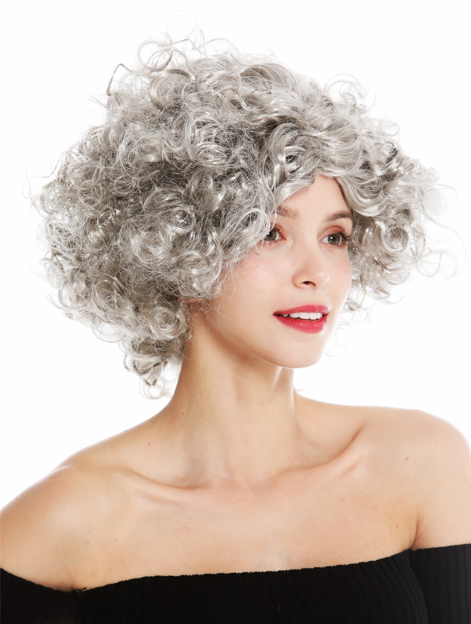 günstige Party Perücke, Perücke Grau Locken Mittelscheitel Kurz 1352-ZA68R, Ansicht 2, WIG ME UP: Ihr Perücken Online Shop lockige Party Perücke Silbergrau kurze Haare Unisex