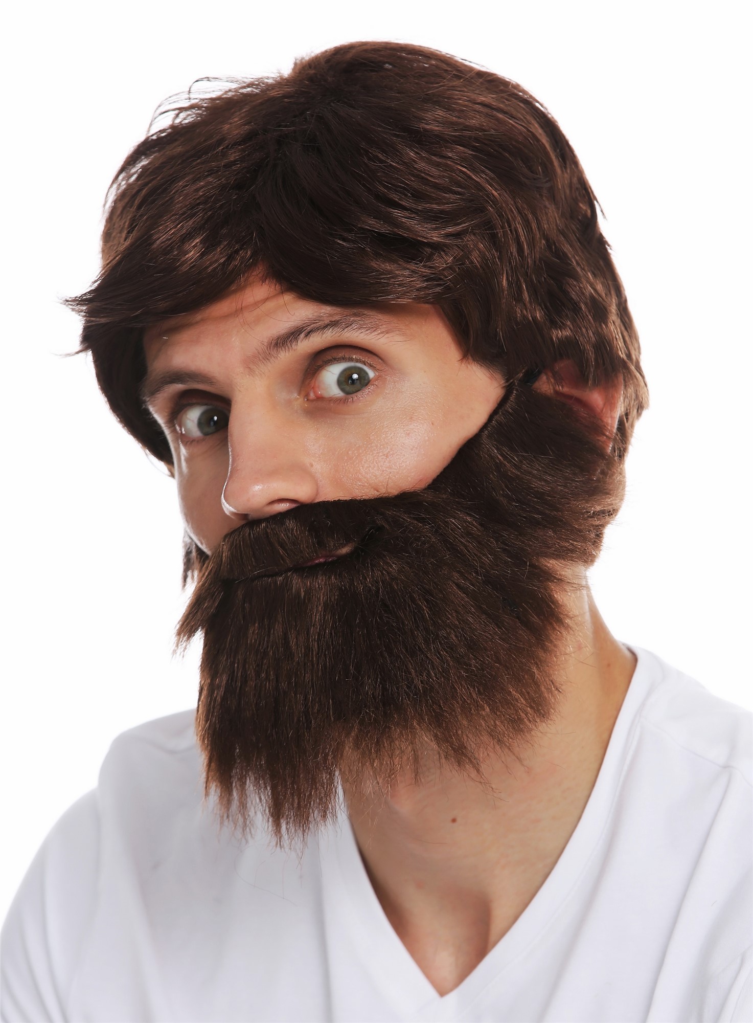 Wig and Beard set carnival Halloween men brown wild messy scruffy 31998, view 2, WIG ME UP: Your Perücken Online Shop Party Wig, Men, medium brown, wavy, short