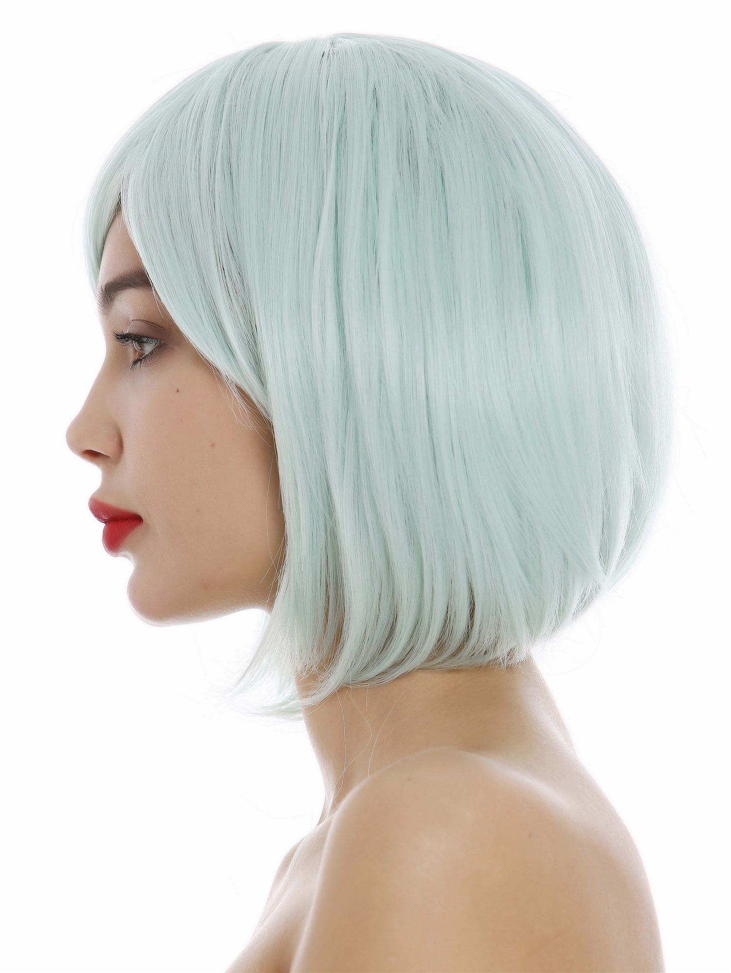 hochwertige Qualitätsperücken, Perücke Damen Long Bob Longbob mit Scheitel volles Haar Grün Hellgrün 1215-T5507, Ansicht 4, WIG ME UP: Ihr Perücken Online Shop glatte Tressen-Perücke mit Kopfhaut-Imitat Hellgrün kurze Haare für Damen