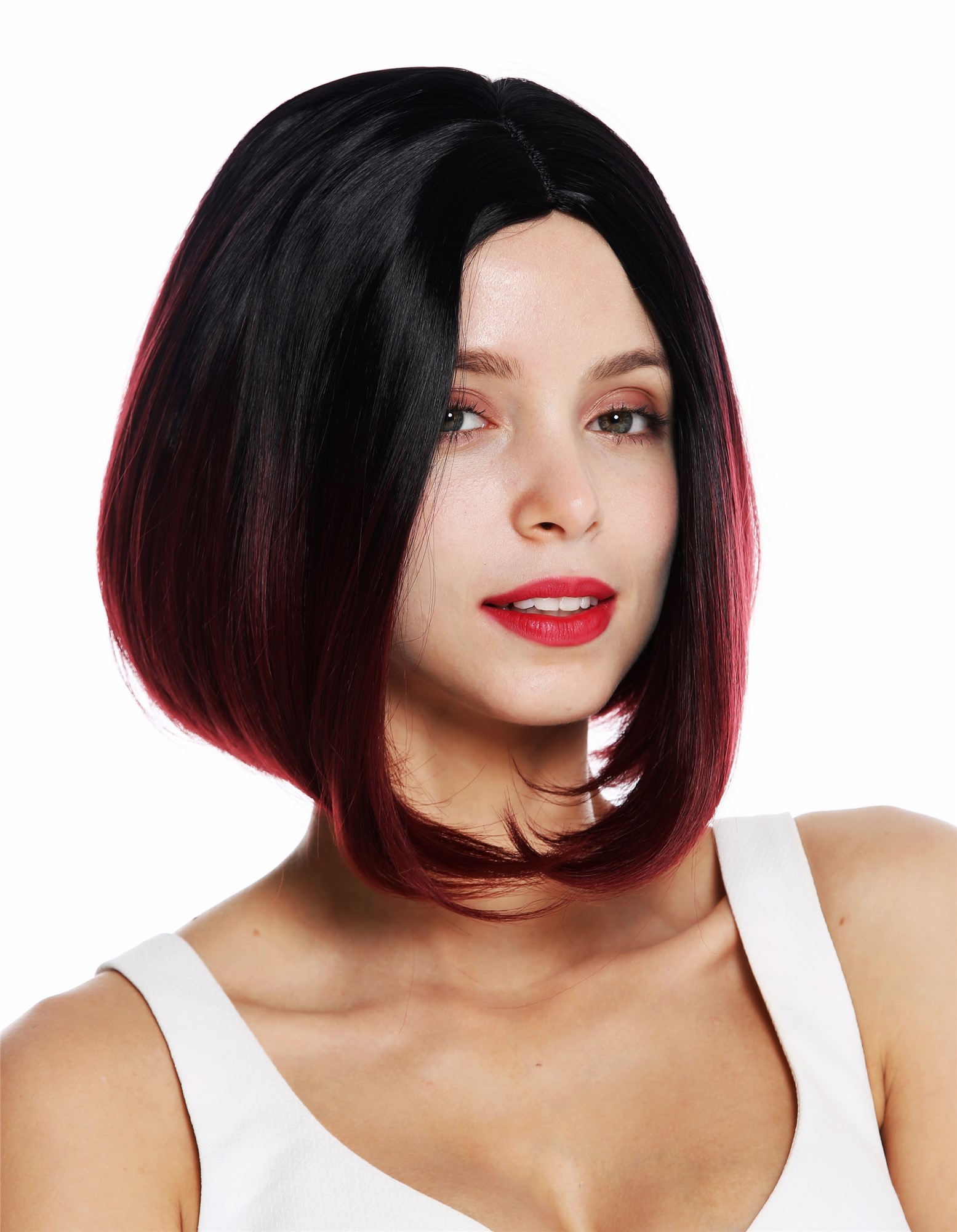 Lady women wig sleek long bob middle parting ombre short black red ZM-1782, view 2, WIG ME UP: Your Perücken Online Shop Quality Wigs, Ladies, red-black mix, straight, short