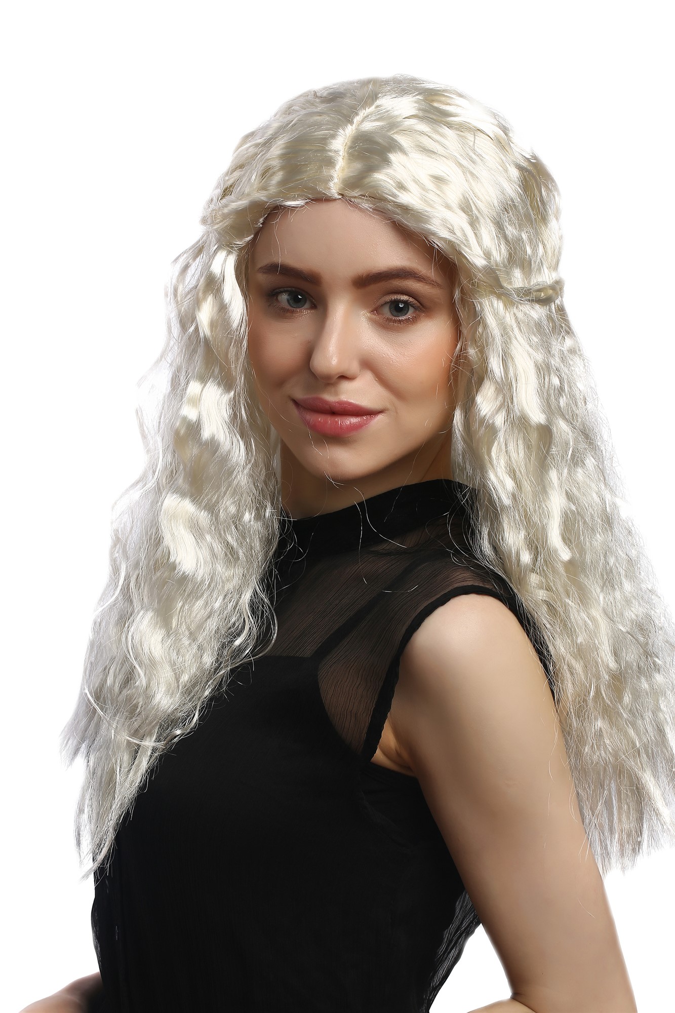 günstige Party Perücke, Perücke Hell-Blond Mittelscheitel geflochten 31807-P613, Vorderansicht, WIG ME UP: Ihr Perücken Online Shop geflochtene Party Perücke Blond lange Haare für Damen