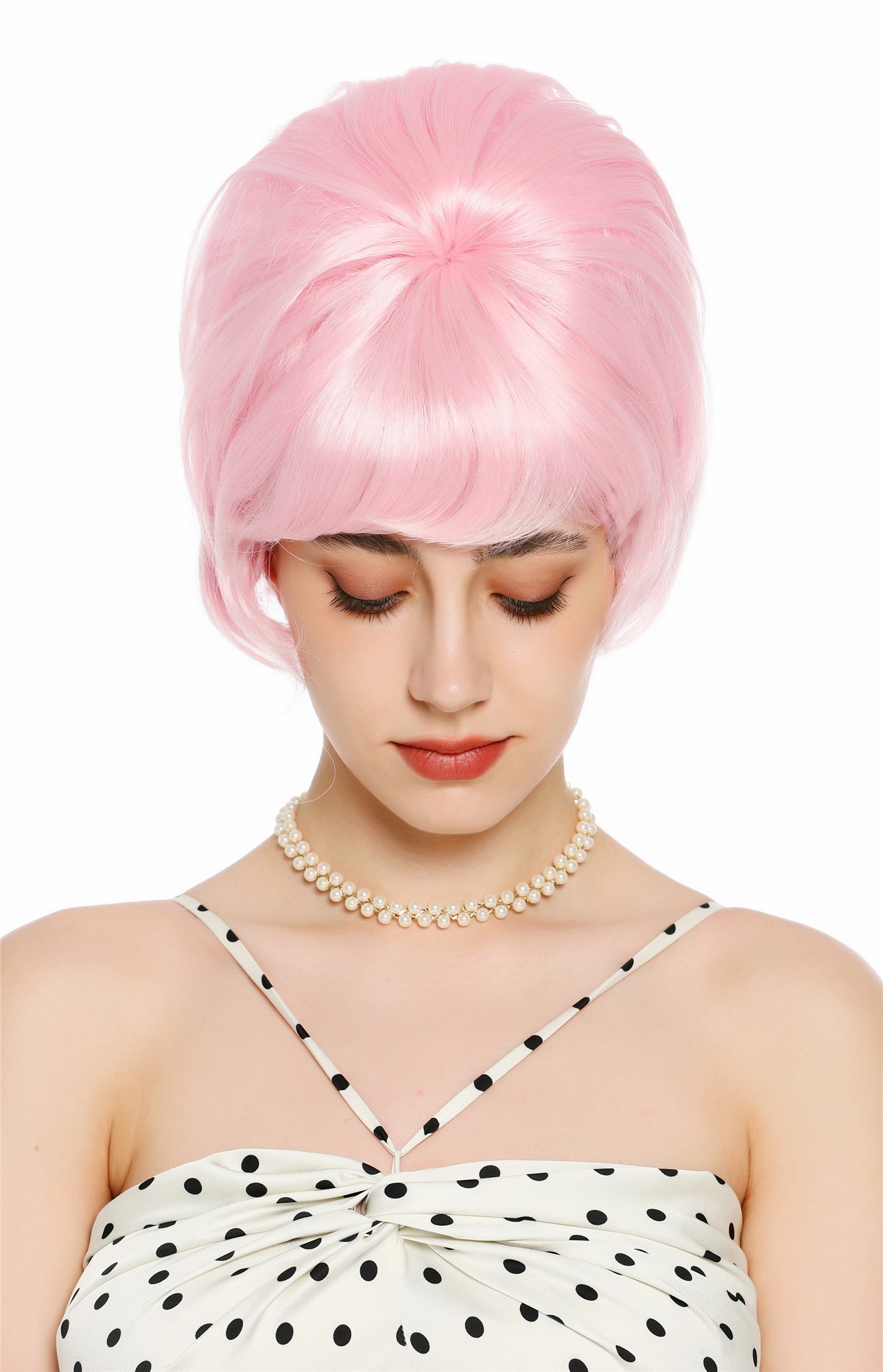 Perücke Damen Retro 50er 60er Beehive hochtoupiert kurz Pony Rosa Pink VK-65-lightpink
