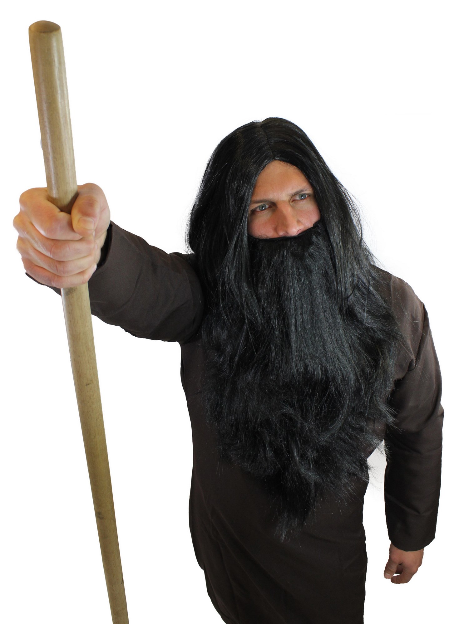 Party/Fancy Dress/Halloween LONG Beard & WIG set Black Wizard Biker Teuton Hun, view 6, WIG ME UP: Your Perücken Online Shop Party Wig, Men, Black, straight, long