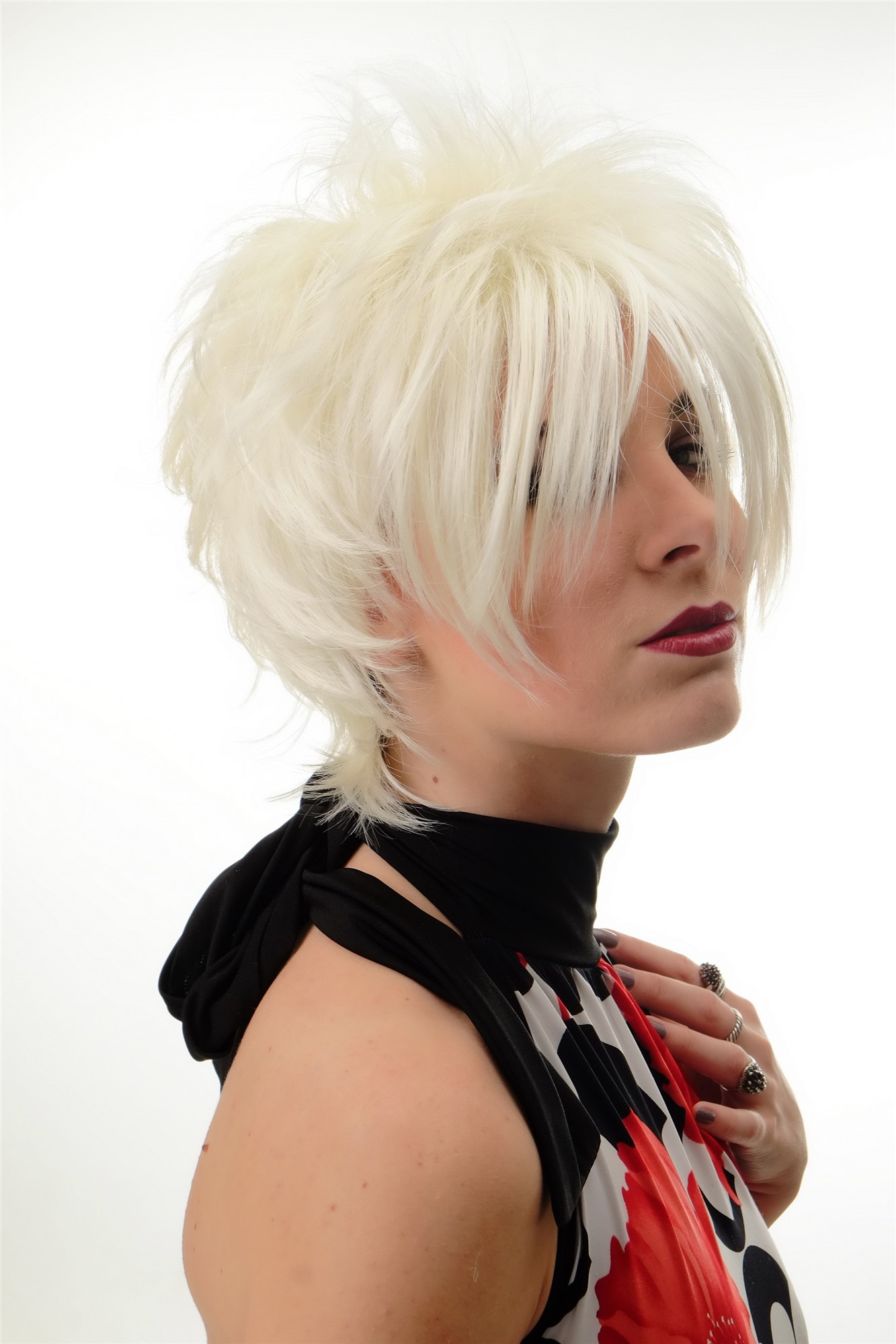 hochwertige Qualitätsperücken, Perücke Kurz Wilde Strähnen Wave 80er Weißblond Blond BLUE144-1001, Ansicht 3, WIG ME UP: Ihr Perücken Online Shop wellige Tressen-Perücke Weißblond kurze Haare für Damen