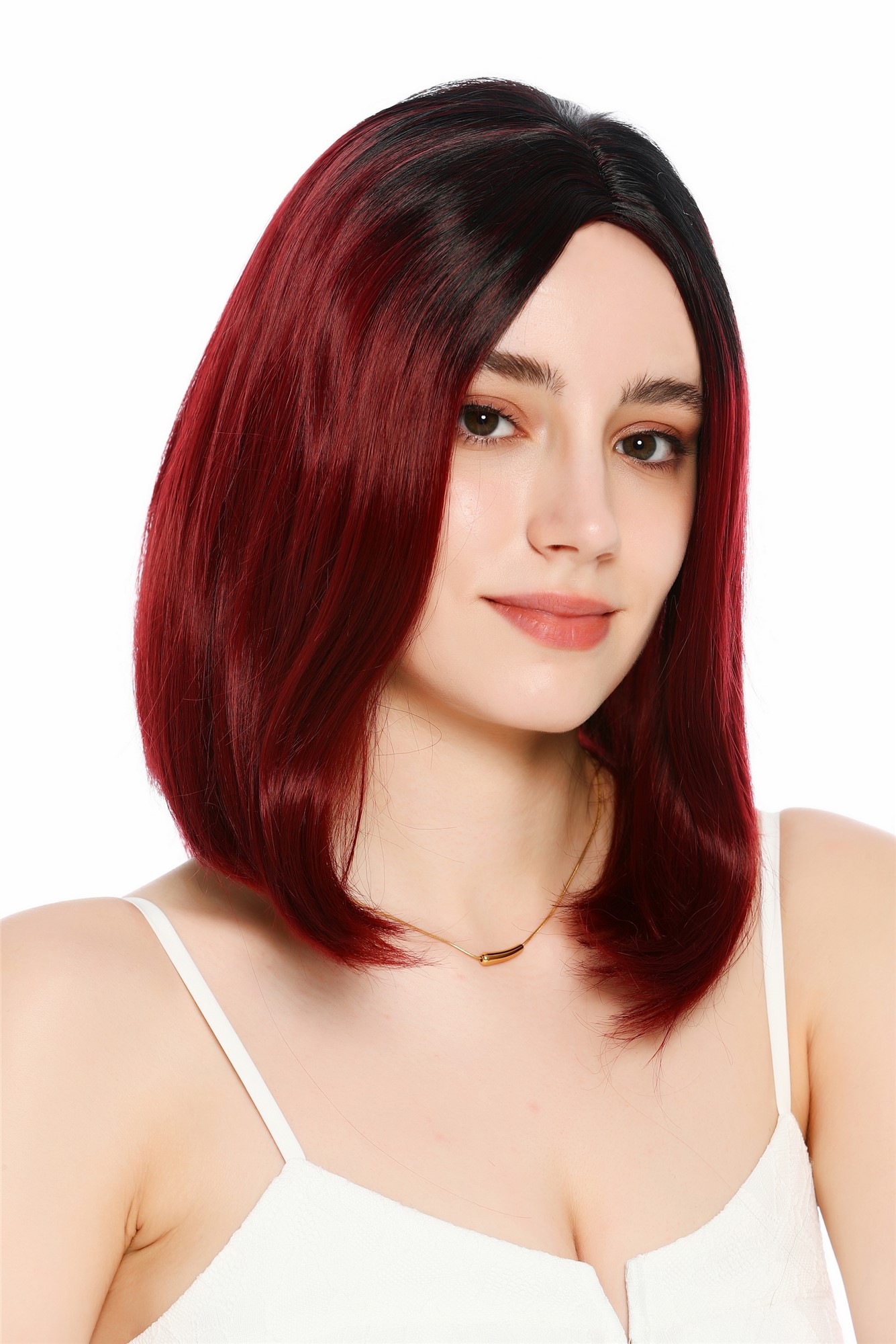 Perücke Damen Mittelscheitel schulterlang glatt Ombre Schwarz Rot GFW3977-118+1