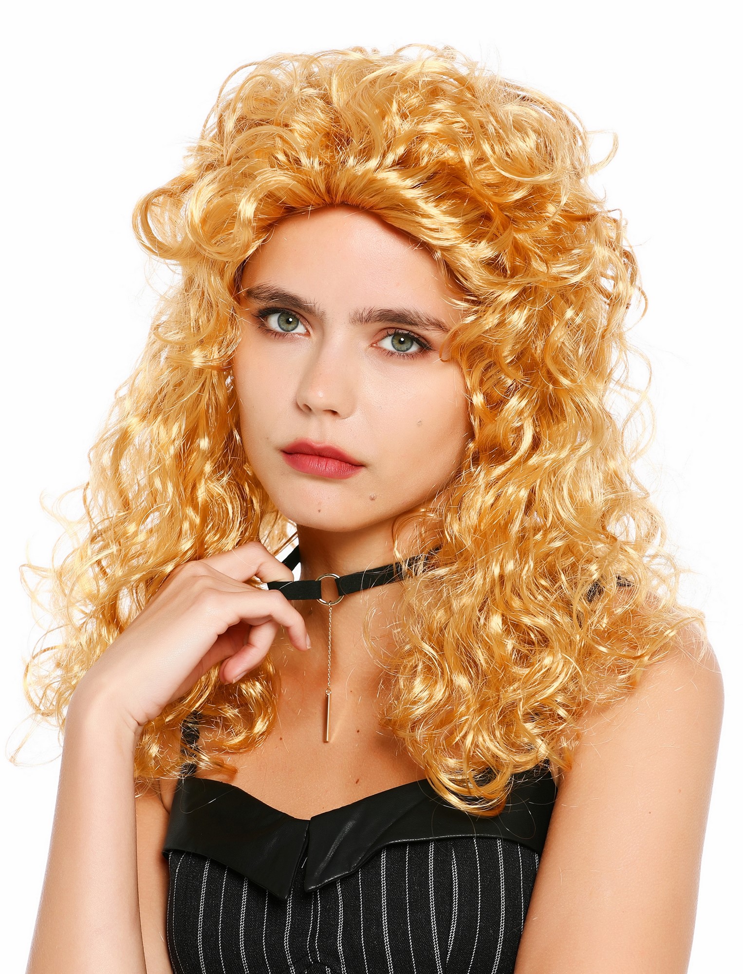 lockige Party-Perücke Honigblond 45 cm lange Perücke für Damen